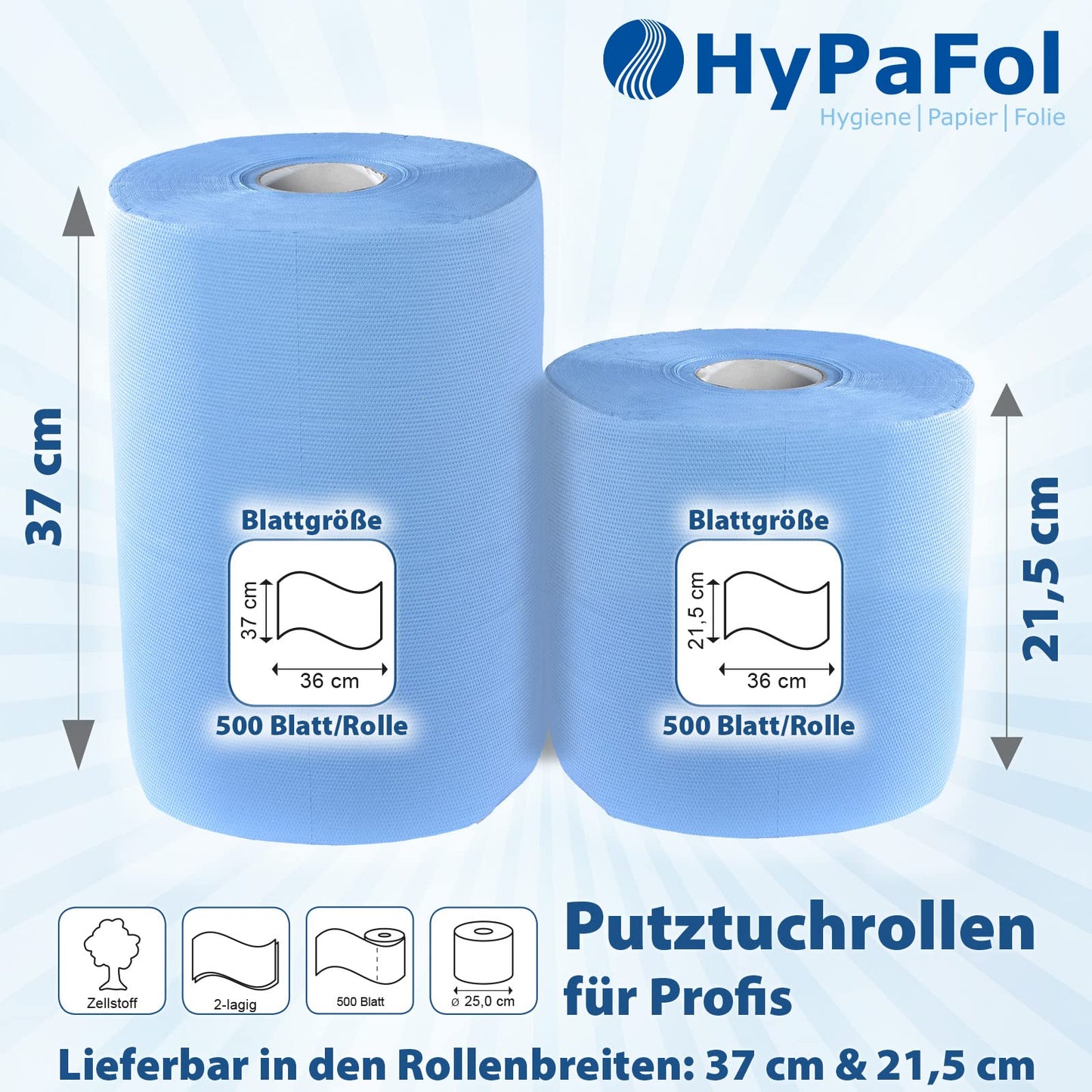 2 x blaue saugstarke Papierrolle, 1000 Blatt, 22x36 cm