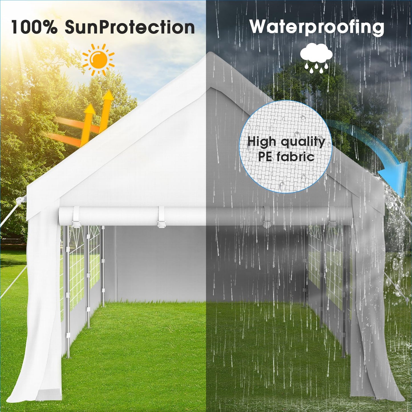 Homall Partyzelt 3x6 m,Metall Gestell Gartenzelt,Pavillon Wasserdicht 560g/m² PE-Plane,Zelt Stabil-18 Bodenhaken 4 Windfesten Seilen,UV-Schutz 50+Große Luxus Hochzeitszelt Gartenpavillon18m²,Weiß