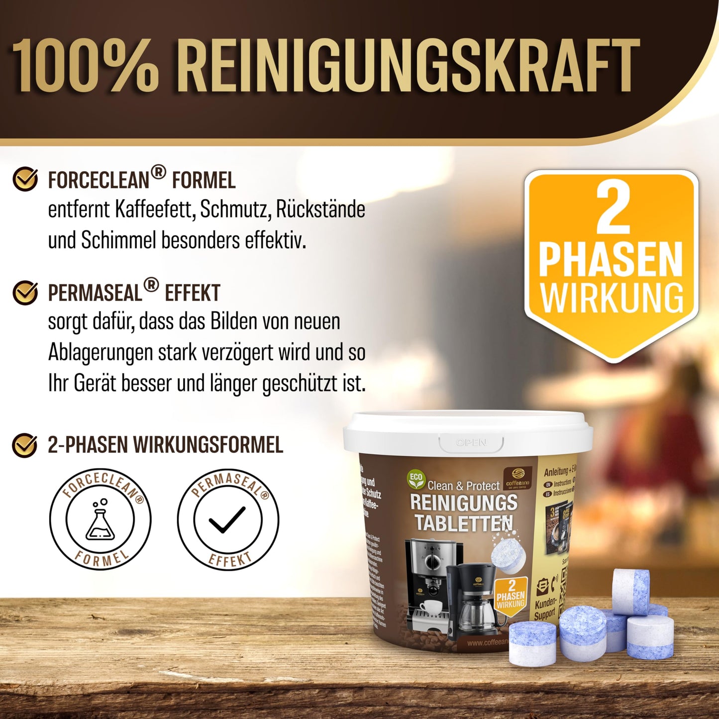 80 x 2-Phasen Reinigungstabletten für Jura Kaffeevollautomaten - Coffeeano Reinigungstabs für Jura Kaffeevollautomaten - Reiniger für Kaffeemaschinen