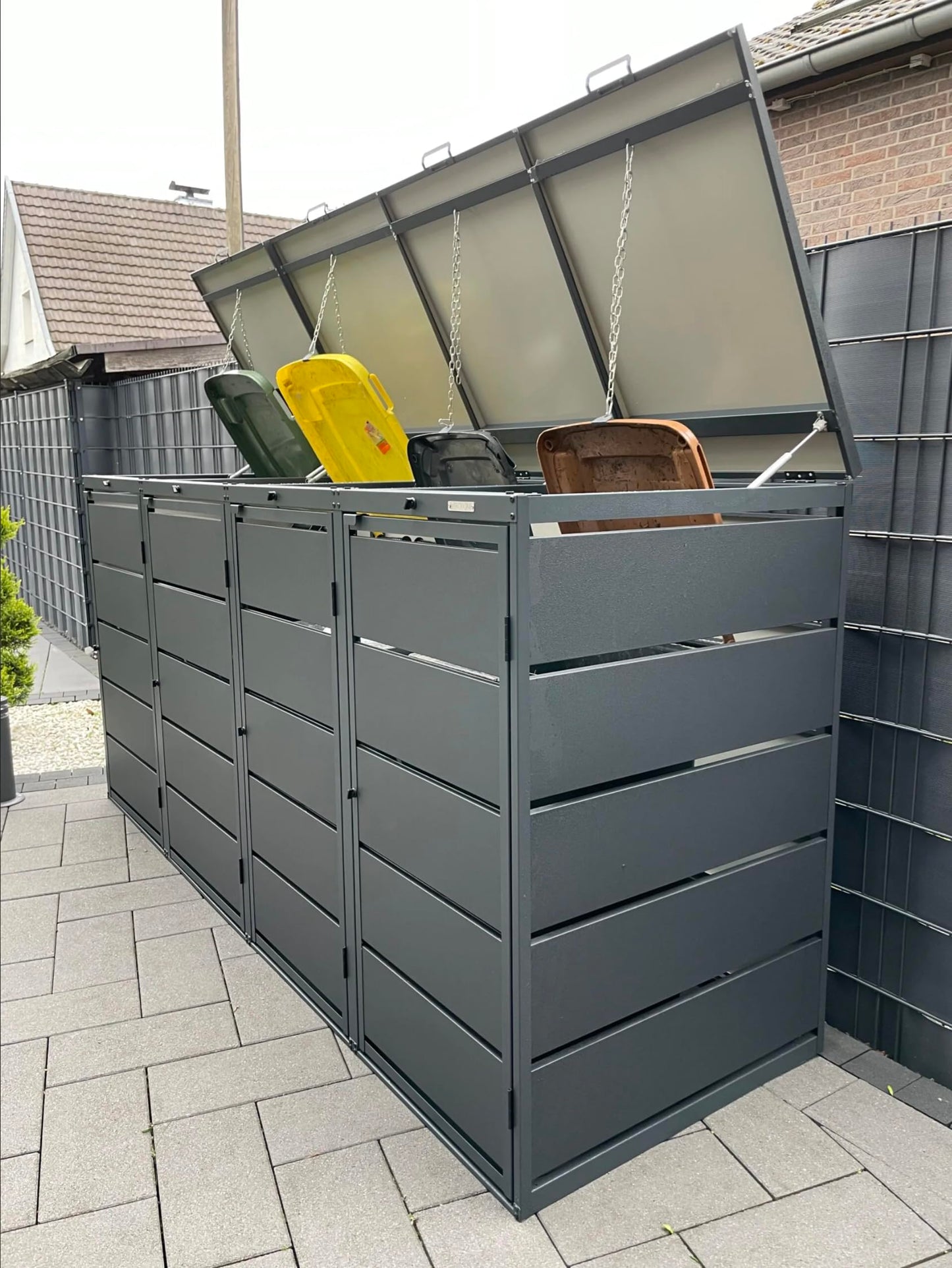 MBOX24 Classic Mülltonnenbox 4er für 240 Liter Mülltonne | Anthrazit | Mülltonnenverkleidung | Mülltonnenhaus | Box für Mülltonnen | Mülltonnenunterstand | Mülltonneneinhausung