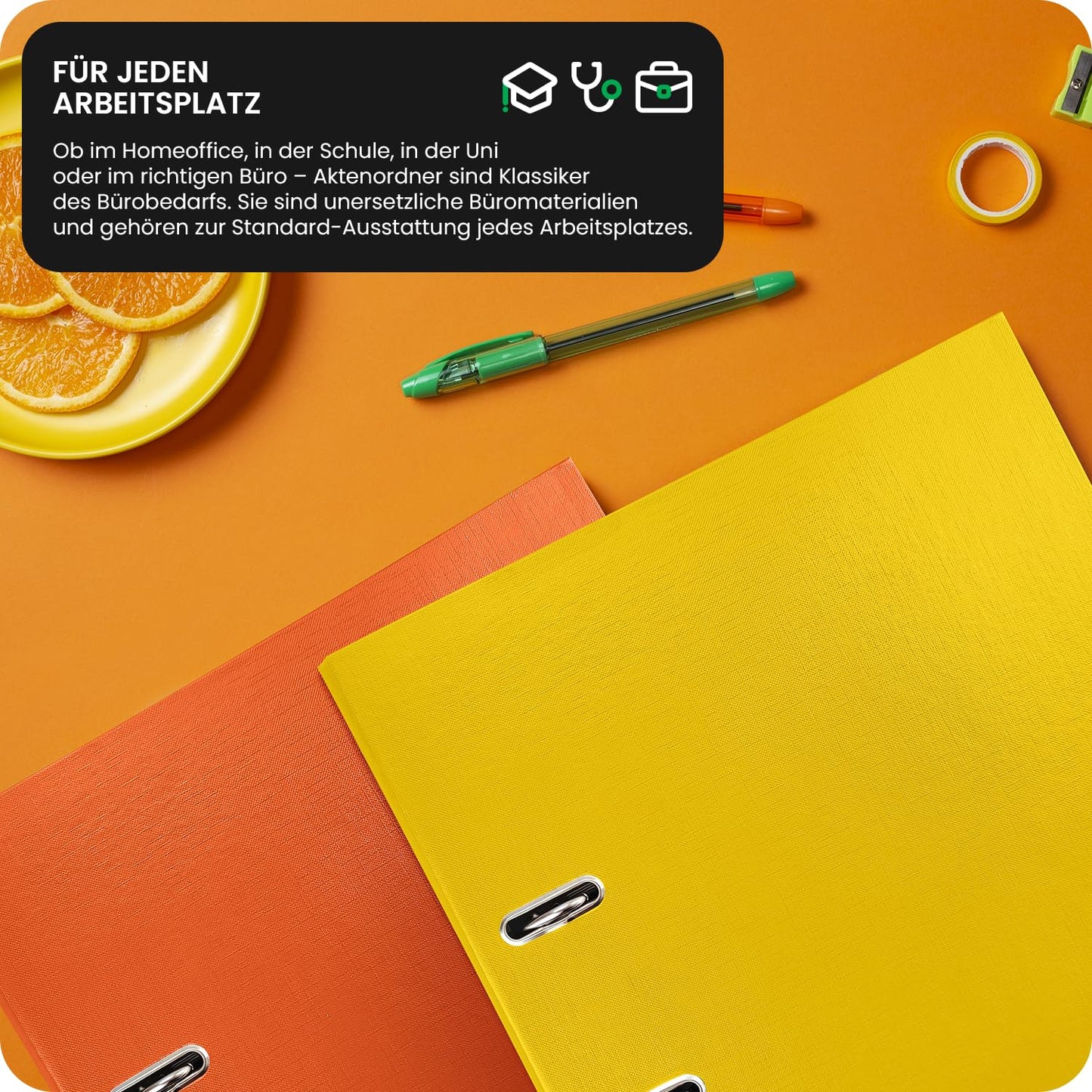 Netuno 5x Ring-Buch 5 Farben orange gelb weiß rosa türkis DIN A4 2-Ring-Mechanik 5cm Ringmappe schmaler Aktenordner schmal Aktenordner dünn Kunststoffordner einfarbig Dokumente Ordner Schulordner