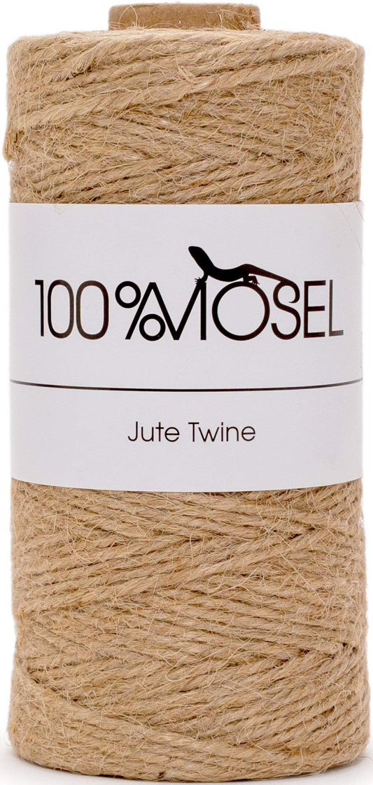 100% Mosel Jutekordel, in Naturbraun (2 mm x 100 m), nachhaltige Schnur aus Jute, rustikales Geschenkband für Weihnachten & Adventszeit, Verpackungsmaterial für jeden Anlass