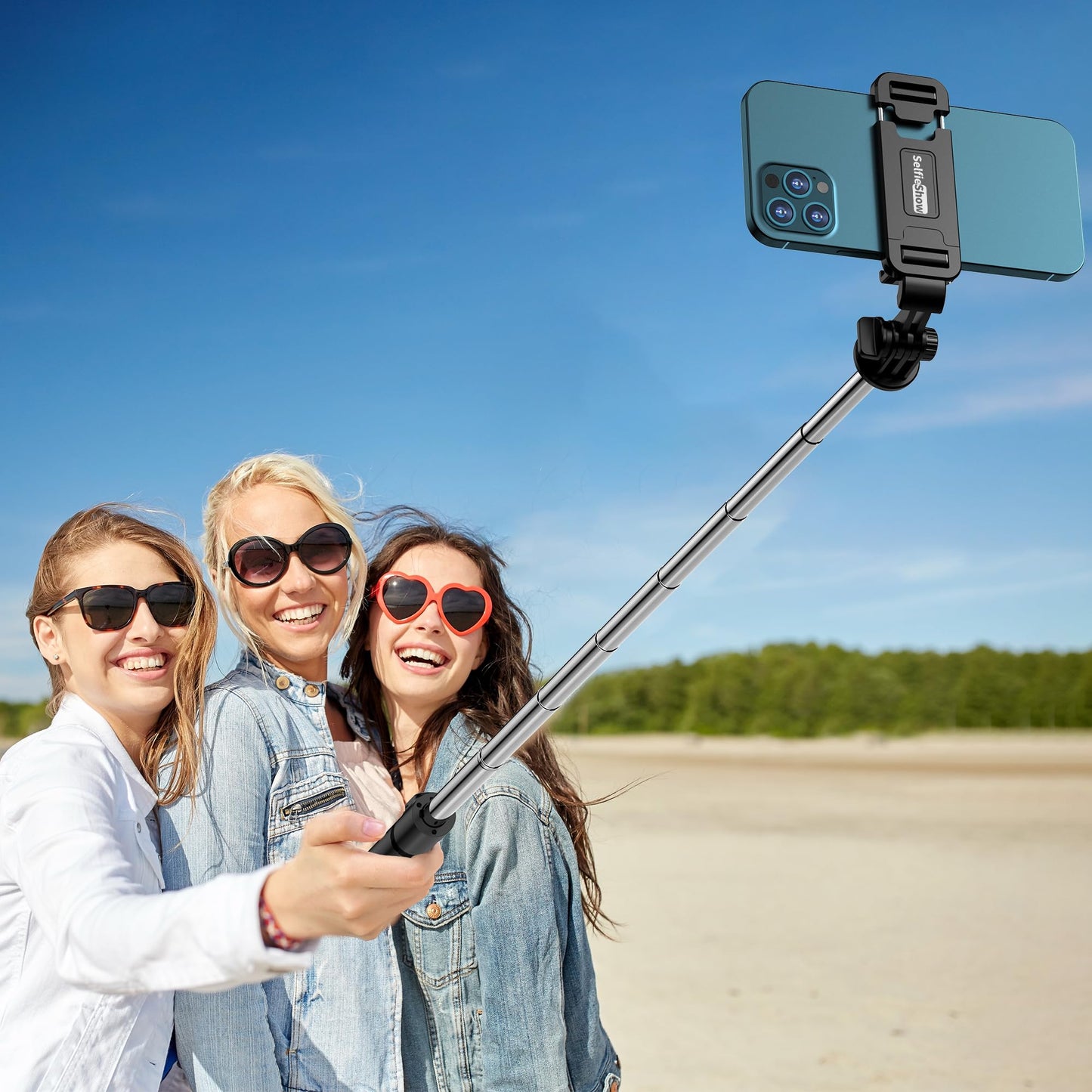 SelfieShow Selfie Stick Stativ, Erweiterbar Selfie-Stange mit Kabelloser Fernbedienung Tragbar Monopod Handyhalter Kompatibel mit iPhone 15/14/13/12/11 Pro/XS Max/XS/X/8/7, Samsung Huawei Smartphones