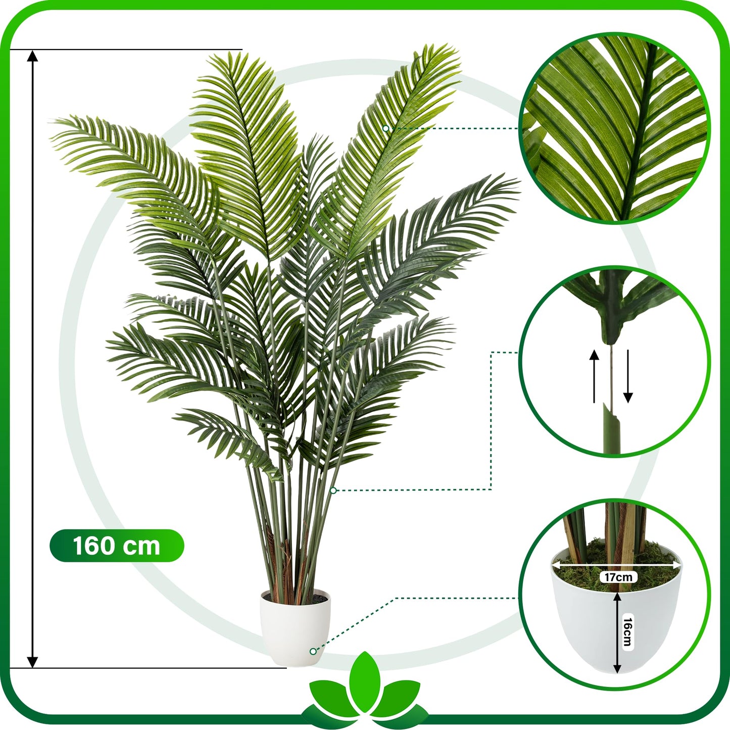 PASCH® 2 x Areca Kunstpalme groß (160 cm) - Naturgetreu & Langlebig | Realistische Kunstpflanzen groß | Künstliche Pflanzen groß | Palme künstlich | Künstliche Palme für EIN natürliches Ambiente