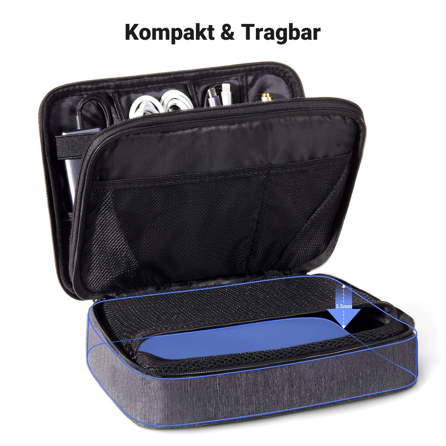 UGREEN Elektronik Reise Kabeltasche universal Travel Cable Organizer Electronics Accessories Case 2 Schicht große Elektronische Zubehör Tasche für Kabel, Ladegerät, Powerbank, Tablet