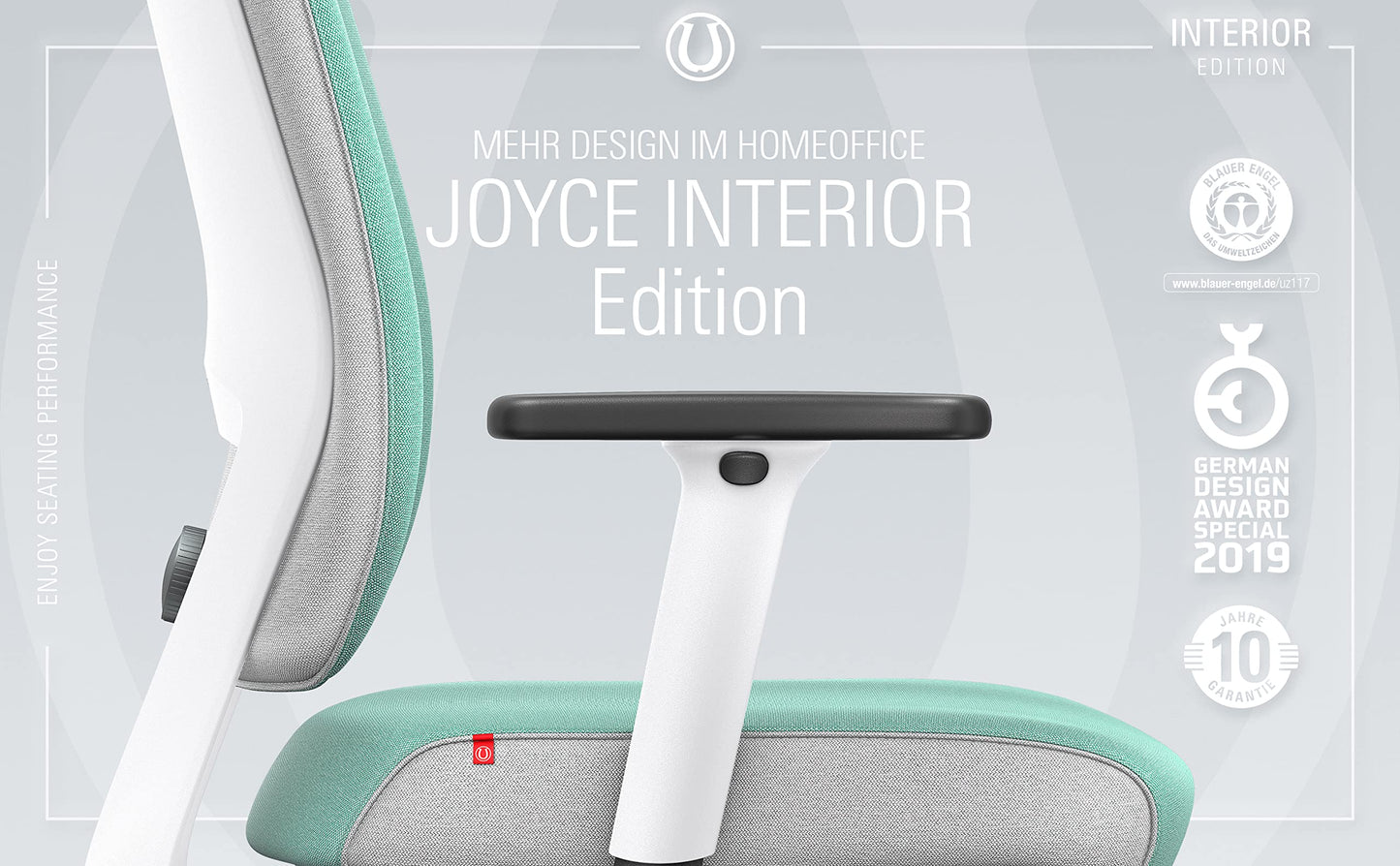 Interstuhl Joyce Interior Edition - ergonomischer Bürostuhl - Schreibtischstuhl mit Synchromechanik - verstellbare Rückenlehne und Lordose - Designer-Rollen (Türkis | Weiß)