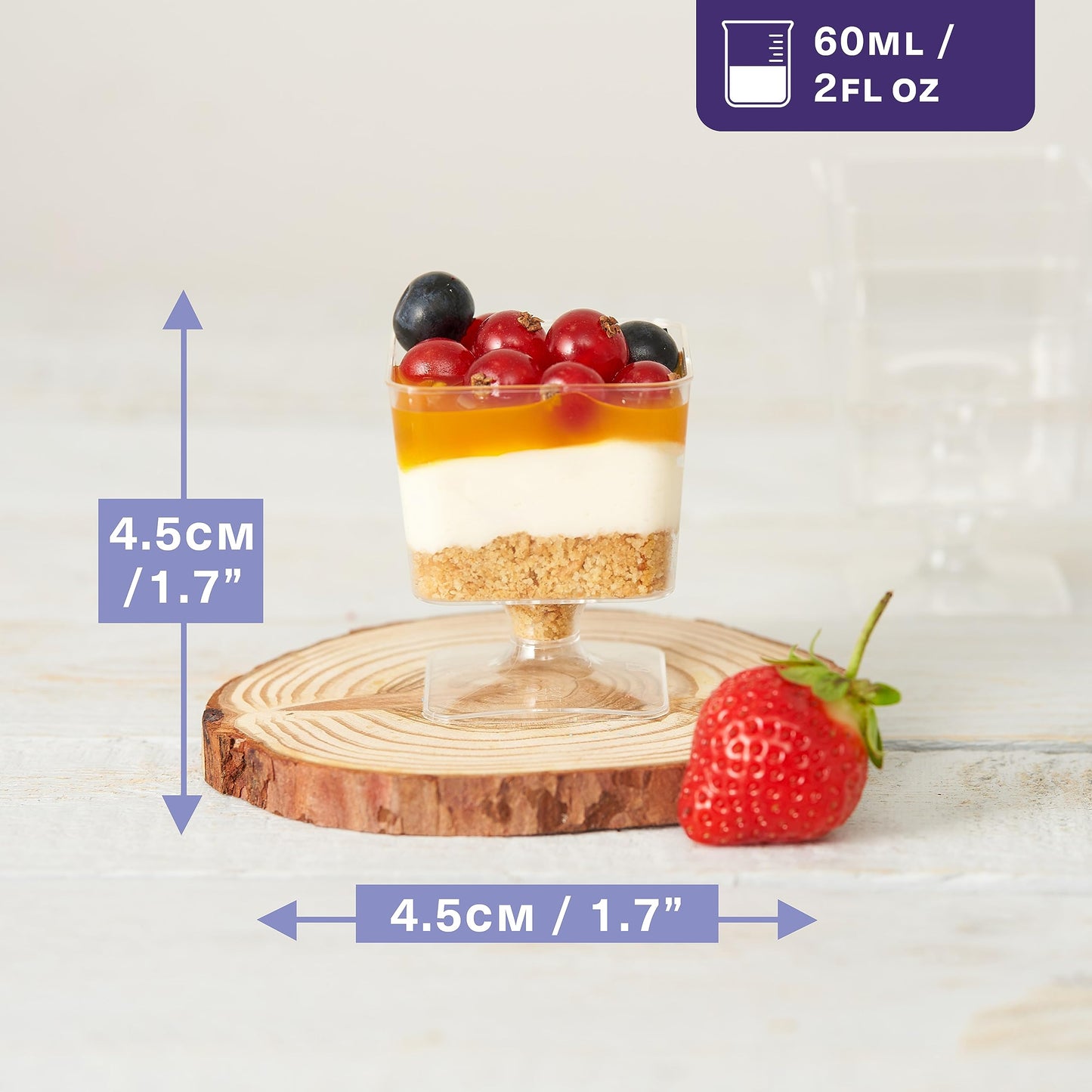 MATANA 100 Mini Plastik Dessertschalen, Dessertgläser mit Fuß für Partys, 60ml - Kleine Dessert Schalen, Dessertbecher, Plastikbecher Nachspeise