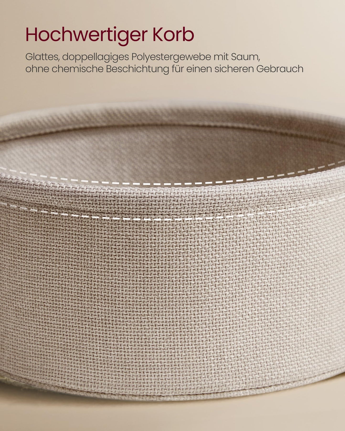 VASAGLE Runder Couchtisch, Mattweiß/Kamelbraun, mit Stoffkorb-Aufbewahrung, Moderner Beistelltisch für Wohnzimmer, Metallrahmen