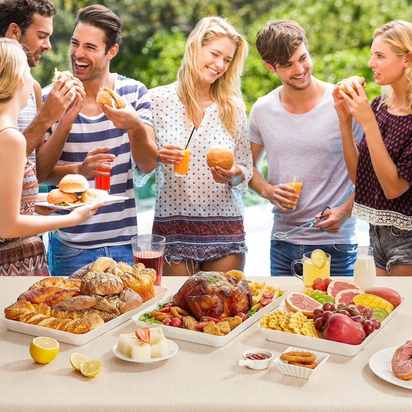 Lifewit Kunststoff Serviertablett, 36,7 x 24 cm, Großes Tablett, 6er-Set, BPA-frei, Wiederverwendbar, Servierplatte für Buffets, Feiern, Picknicks, Frühstück und Snacks, Weiß