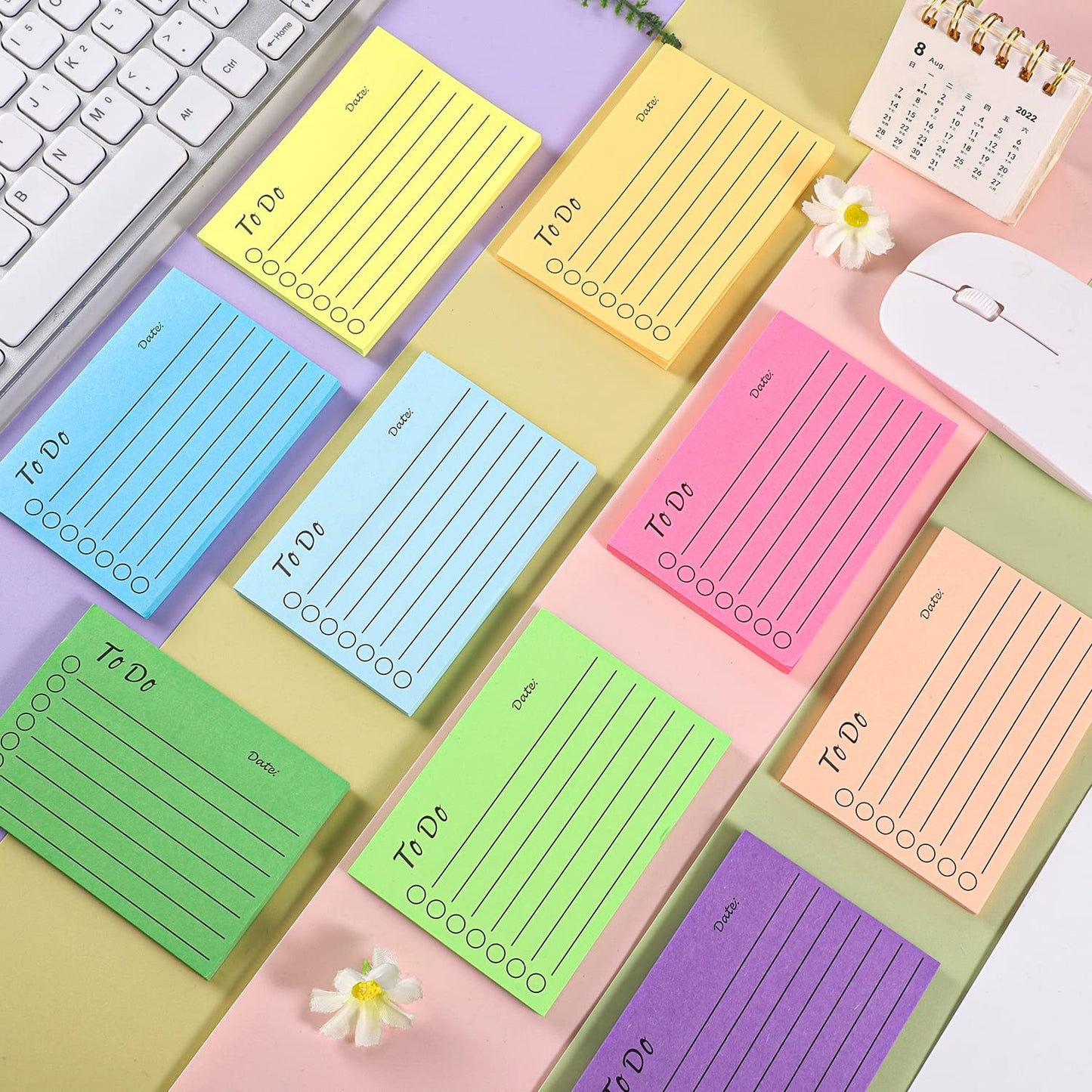 9 Blöcken Haftnotizen, 450 Blätter To Do Liste Haftnotizblock Linierte Notizzettel Sticky Notes Selbstklebend für Familie Schule Büro (10 X 7cm)