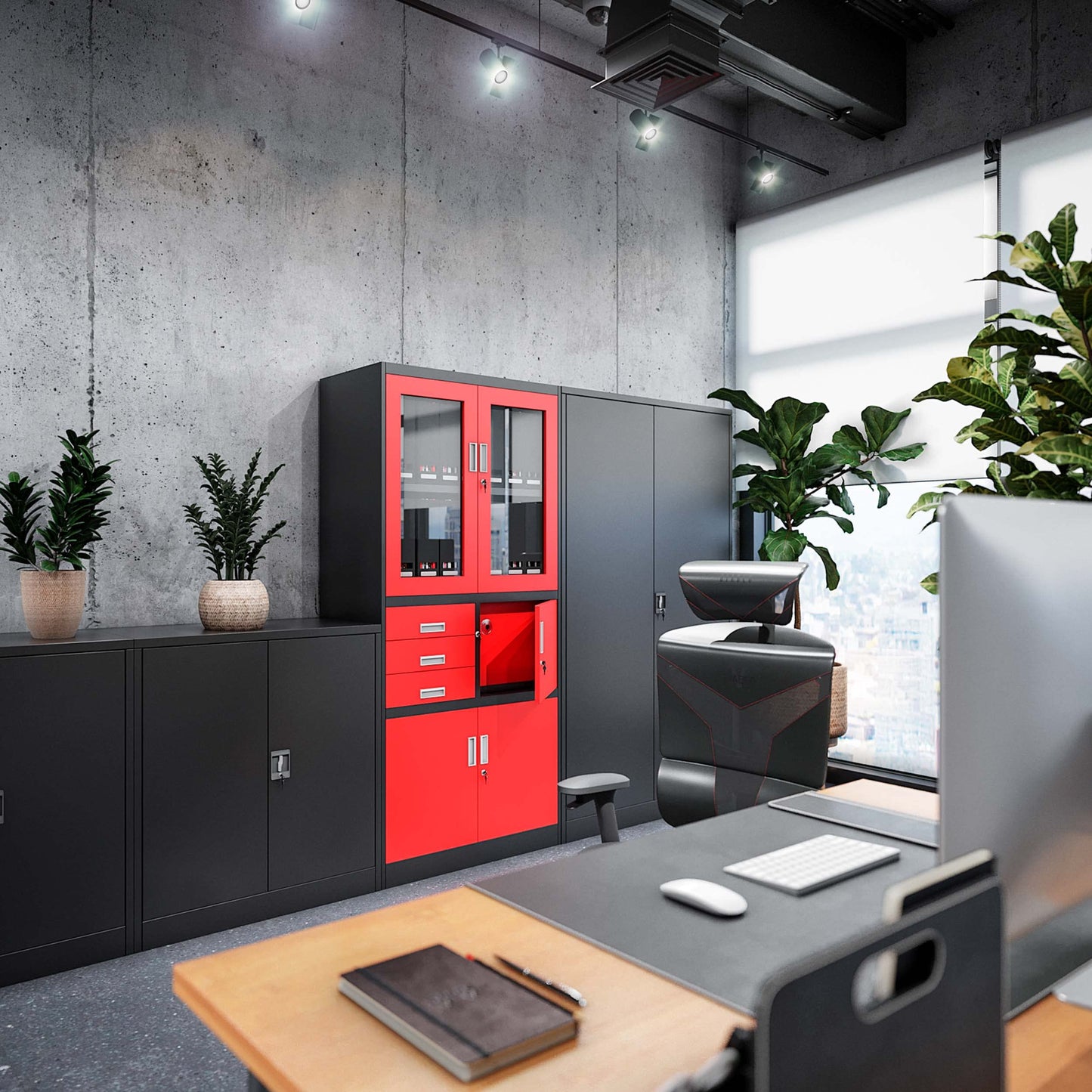 Metall Aktenschrank Abschließbar mit 2 Türen - Metallschrank  185 x 90 x 40 cm - Metall Aktenschrank Abschließbar mit 2 Türen