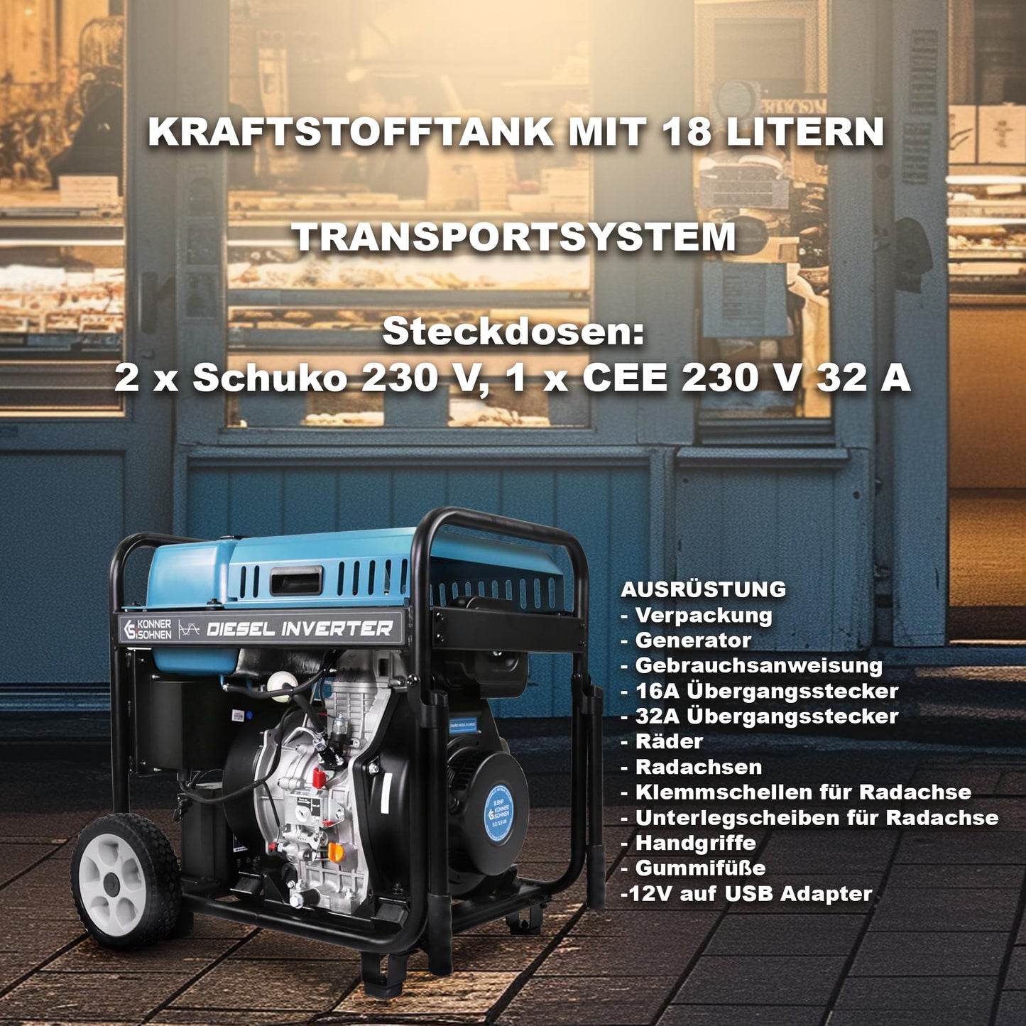 K&S Könner&Söhnen Diesel-Inverter-Generatoren KS 6100iDE ATSR, diesel notstromaggregat 5,5 kW, 2×Schuko 230 V, CEE 230 V 32 A,LED-Display, diesel Inverter - stromerzeuger mit Vorheizung