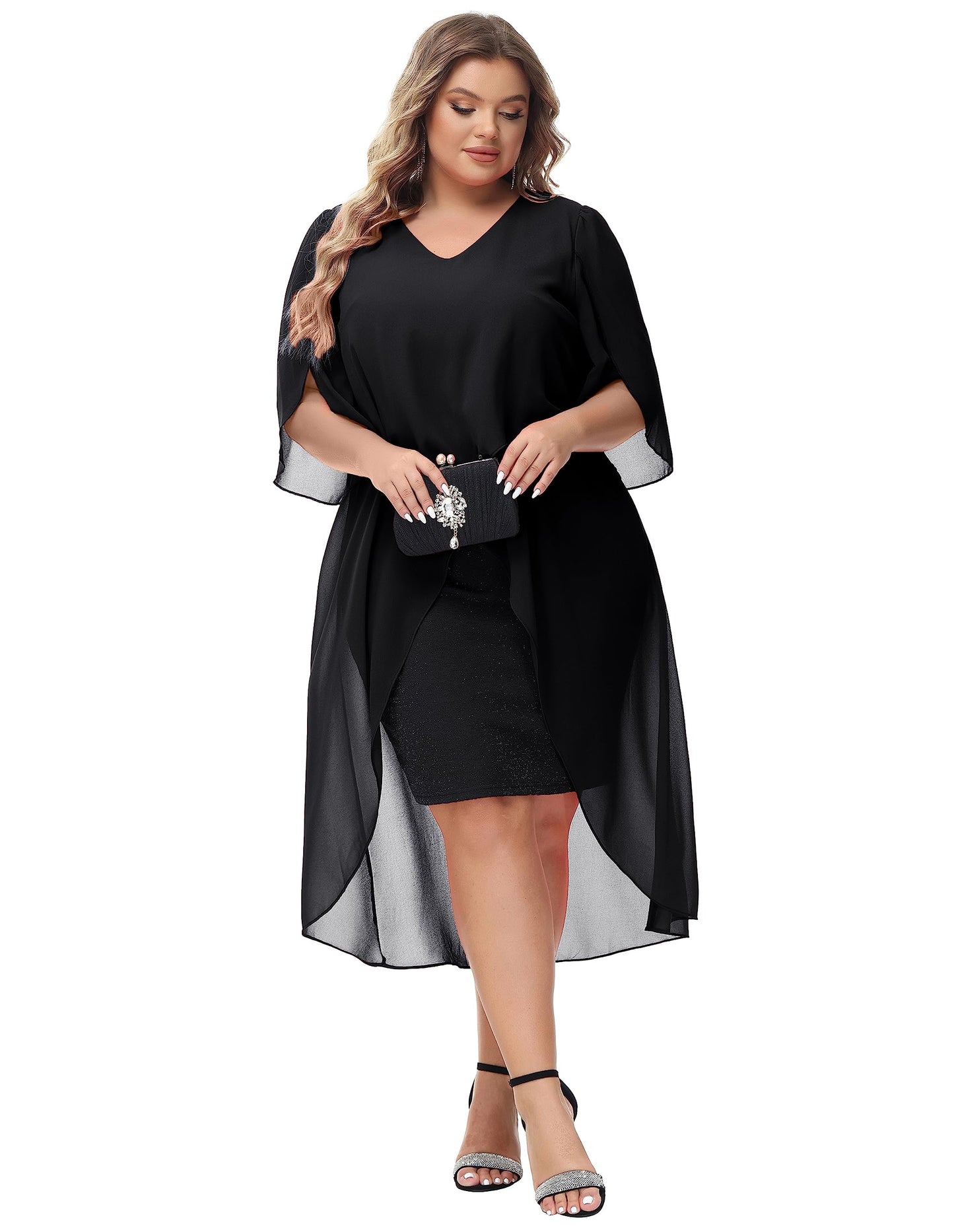 Hanna Nikole Damen Business Bleistift Kleider HIPS-Wrapped Kleid für Hochzeit Schwarz 52 Plus