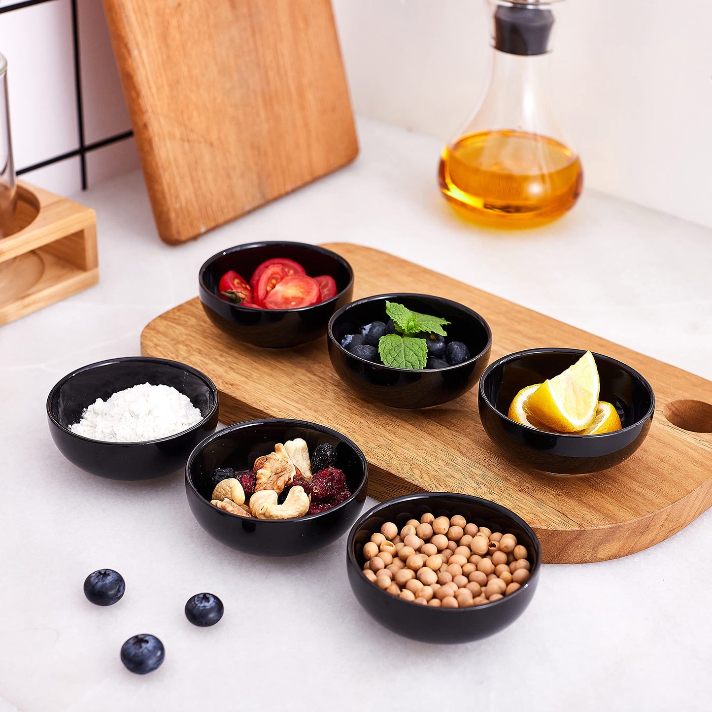 Swuut Keramik Saucenschälchen,60 ml Dipschalen Dip Sojasauce, Mini-Sushi Schüssel Set,Kleine Dipp-Soja-Schalen Rund, 6 Stück (Schwarz)