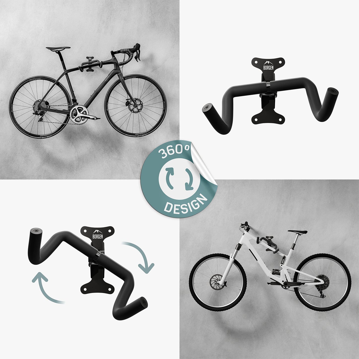 Borgen Fahrrad Wandhalterung I Fahrradhalter - Winkel und Wandabstand einstellbar bis 20 kg, klappbar, MTB, Rennrad - extra softe Polsterung