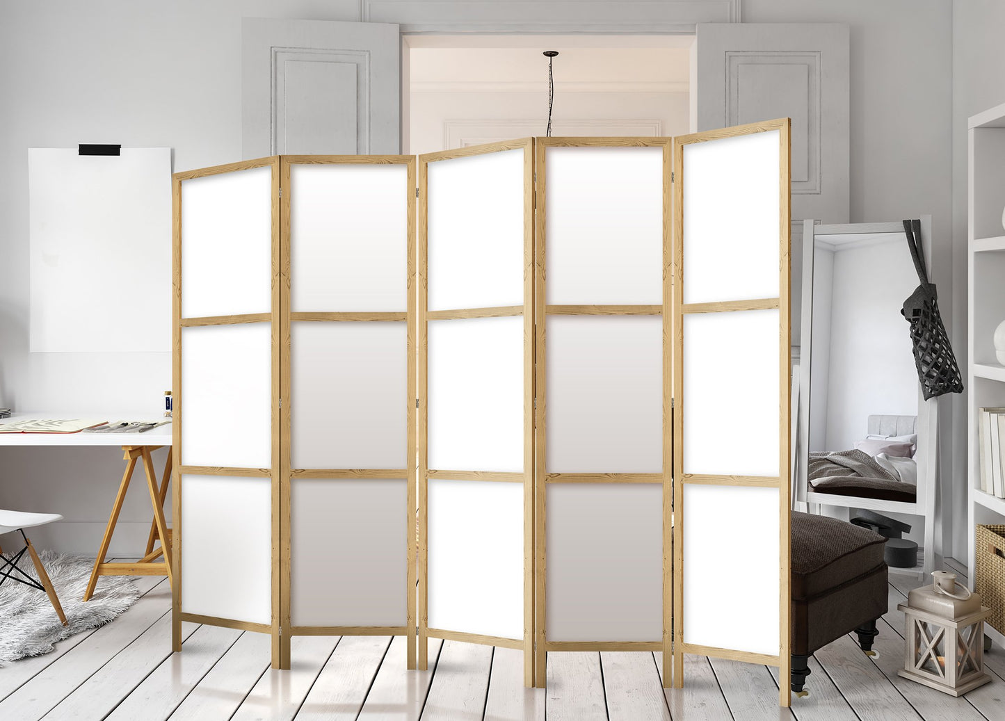 murando - Paravent Innen Raumteiler Holz Japan 225x172 cm 5-teilig Japanische Trennwand Raumtrenner Room Divider Mobiler Sichtschutz Spanische Wand Raum Abtrennung p-A-0009-z-c