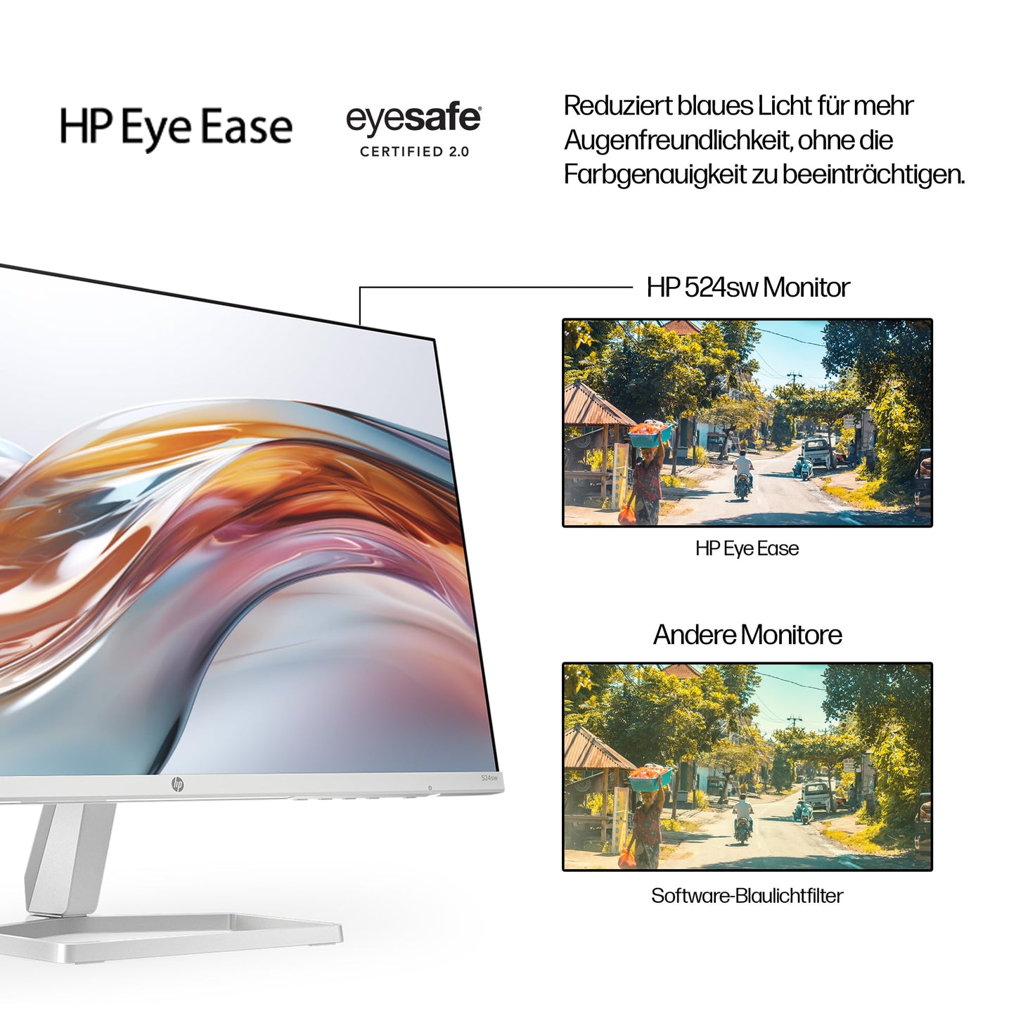 HP Series 5 524sw FHD IPS Monitor | 60,5 cm (23,8 Zoll) | 100Hz | 1920x1080 Pixel (16:9) | 1500:1 Kontrast | 99% sRGB | HDMI 1.4 | VGA | -5 bis +25°Neigung | Nachhaltig | Weiß-Silber