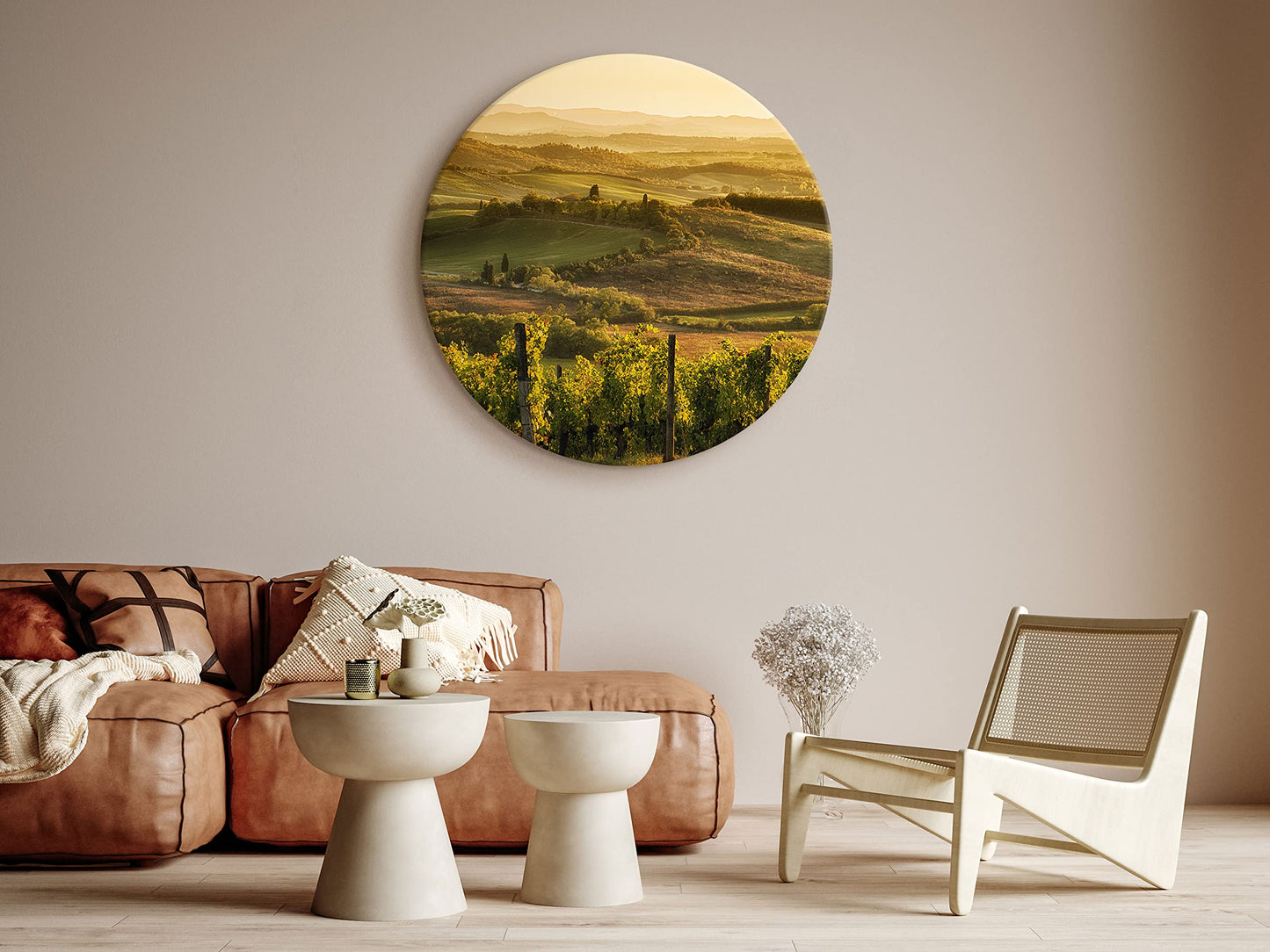 murando - runde Bilder Landschaft Toskana 80x80 cm Leinwandbild 1 tlg Kunstdruck modern Wandbilder XXL Wanddekoration Design Wand Bild Berge Bäume Natur Panorama c-B-10043-bc-a