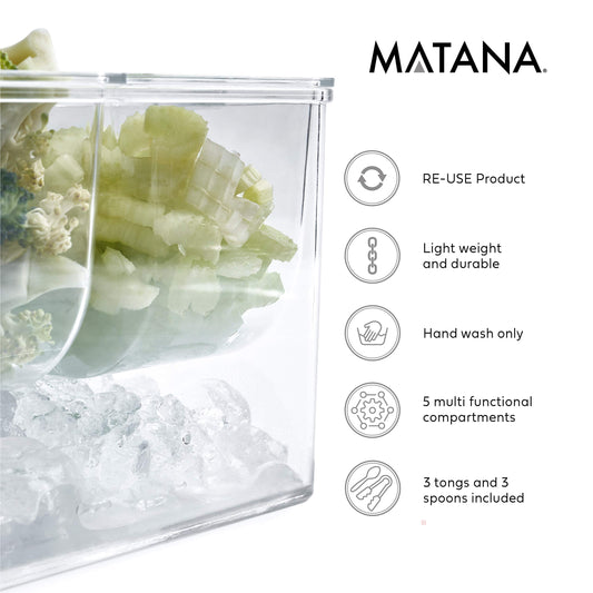 Gekühlten Zutatenbehälter mit 5 Einsätzen, 3 Löffeln & 3 Zangen - Cocktailparty MATANA