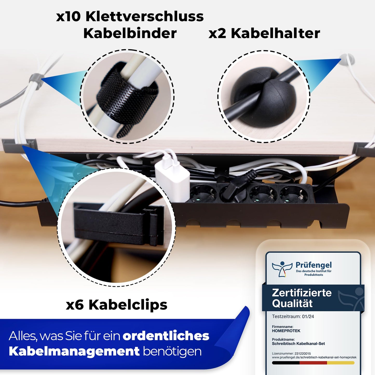 HOMEPROTEK 2er Set Schreibtisch Kabelkanal Schwarz für ordentlicher Kabelmanagement, Kabellwanne für Arbeitsplatz kabelorganisation, Home Office Cable Management Under Desk Cable Tray, Kabel Organizer