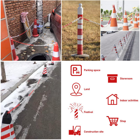 Absperrkette Kunststoffkette Absperrung 15 Meter x 6mm Absperrkette Rot Weiß Kunststoff Warnkette Plastikkette Kunststoff-Gliederkette für Warnsicherheit Parkplatz Absperren