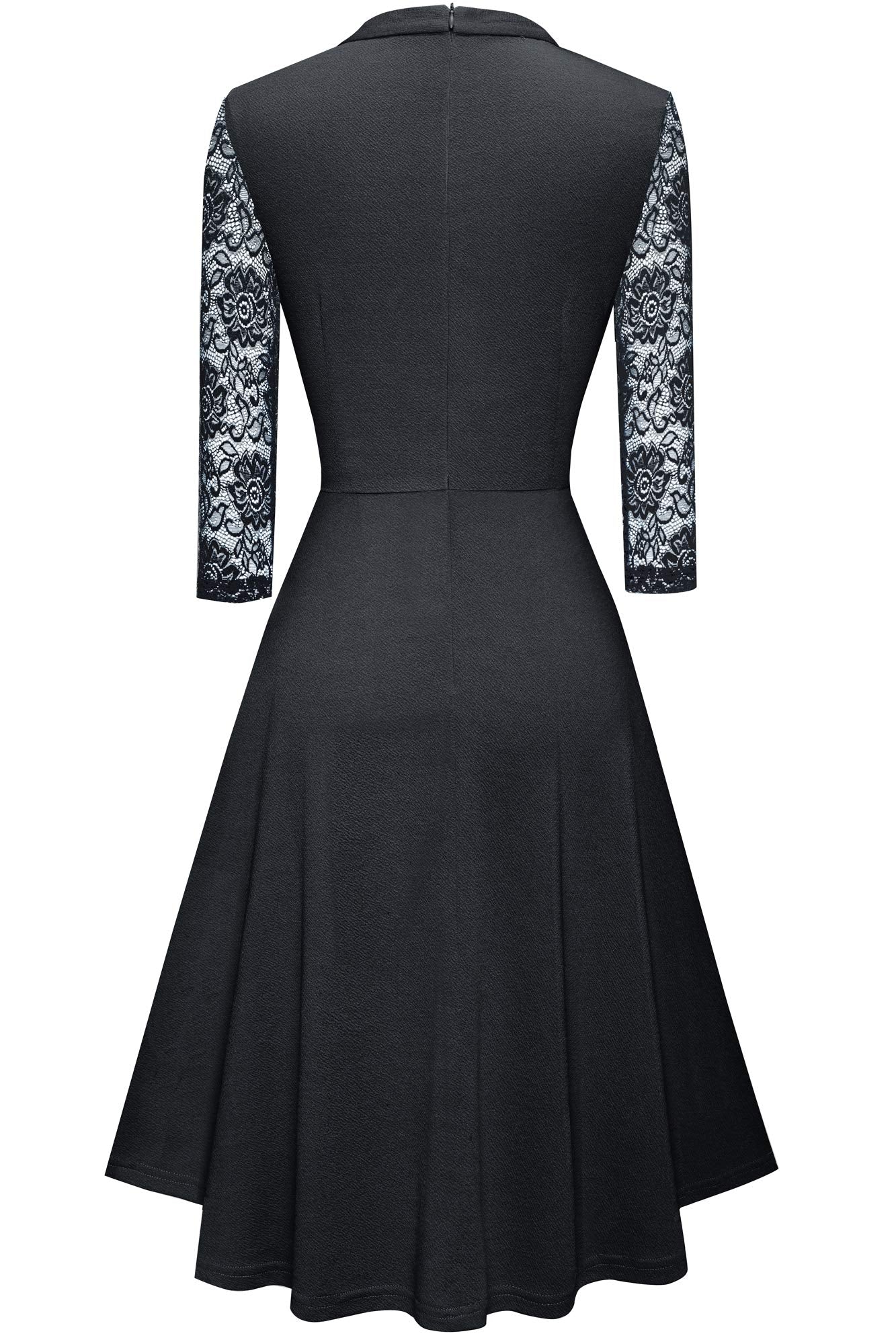 HOMEYEE Damen Elegant Hollow Out Spitzenärmel Swing Retro Party Cocktailkleid A234 (L, Schwarz)