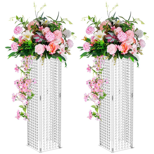 Nuptio Tafelaufsätze für Hochzeitstischvasen 2 Stück 80cm Hohe Blumenvase Kristallblumenständer für Partytischdekorationen Massenhochzeitsdekorationstisch mit Geometrischen Mittelstückständern