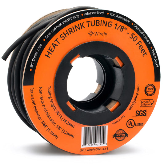 Wirefy Schrumpfschlauch Metrware mit Kleber 15m - 3:1 Schrumpfverhältnis, Doppelwandiger Schrumpfschlauch Wasserdicht - Heat Shrink Tube Set Schwarz Ø 3,2mm