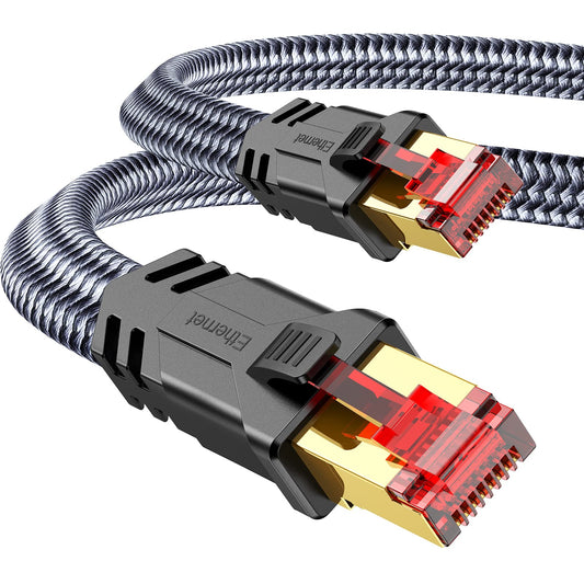 SNOWKIDS Cat 8 LAN Kabel 5m, 40Gbps Netzwerkkabel Ethernet Kabel 2000MHz S/FTP RJ45 Gigabit Nylon Patchkabel für PS5 Router Modem TV Switch Laptop