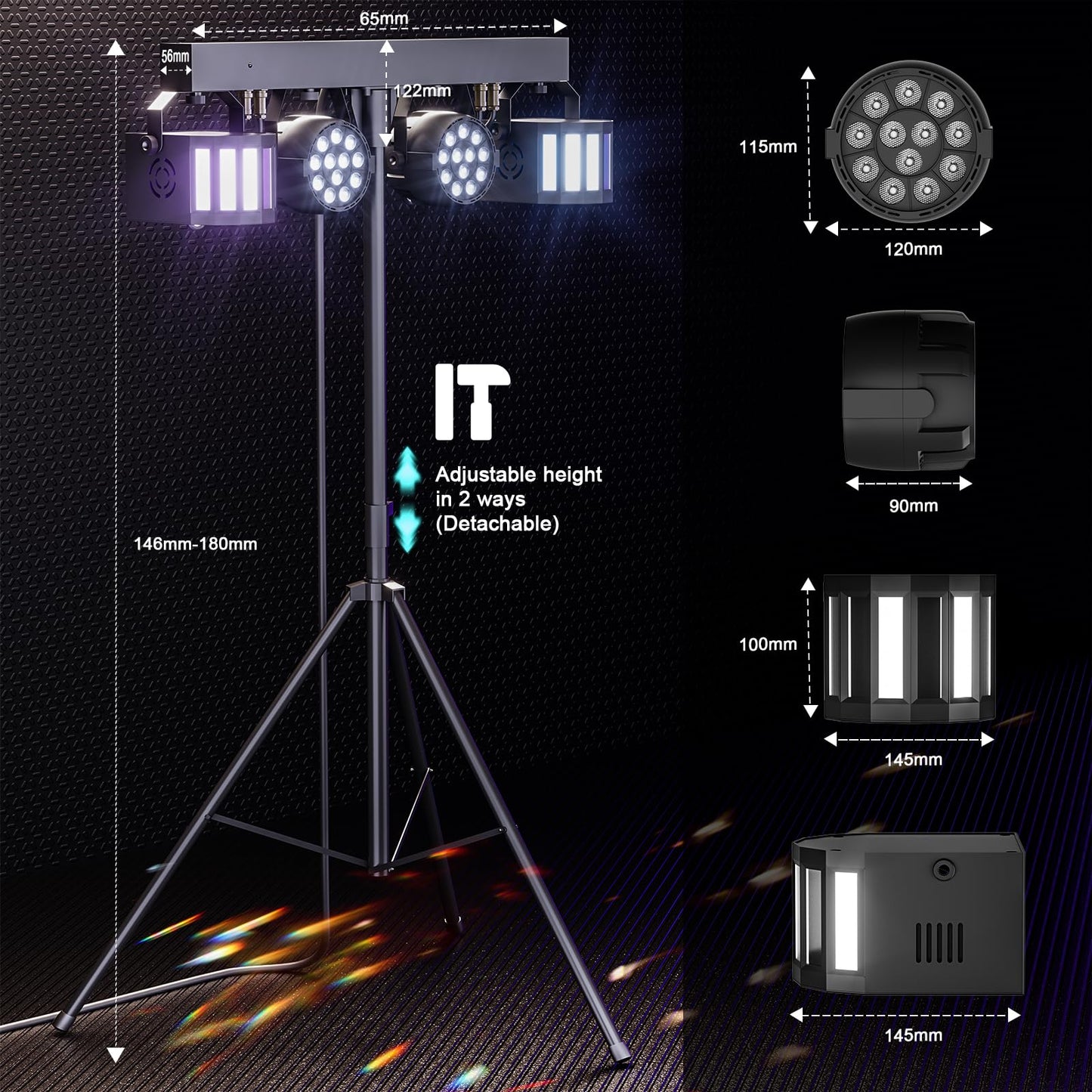 GdjRttk 60W DJ-Lichtset Bühnenlicht mit Ständer und Fernbedienung, Derby RGBW DMX LED Par Scheinwerfer mit Stroboskopeffekt Discolicht für DJ, KTV, Kirchen, Konzerte, Hochzeiten, Halloween
