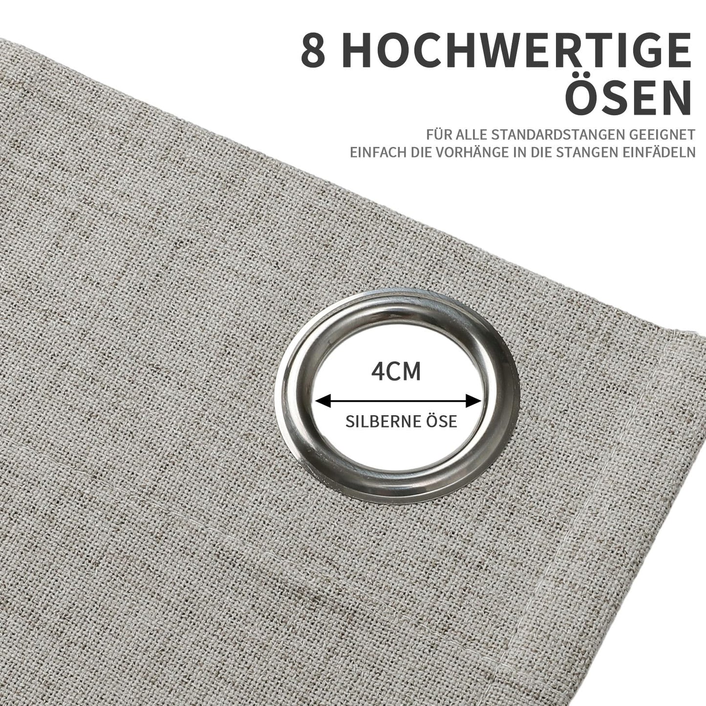 Joydeco 100% Blickdichte Vorhänge mit Ösen Gardinen Leinenoptik 2 Stück H 175 x B 140, Verdunkelungsvorhang Leinen Weiß Thermovorhang Hitzeschutz Grauweiß, für Schlafzimmer Wohnzimmer