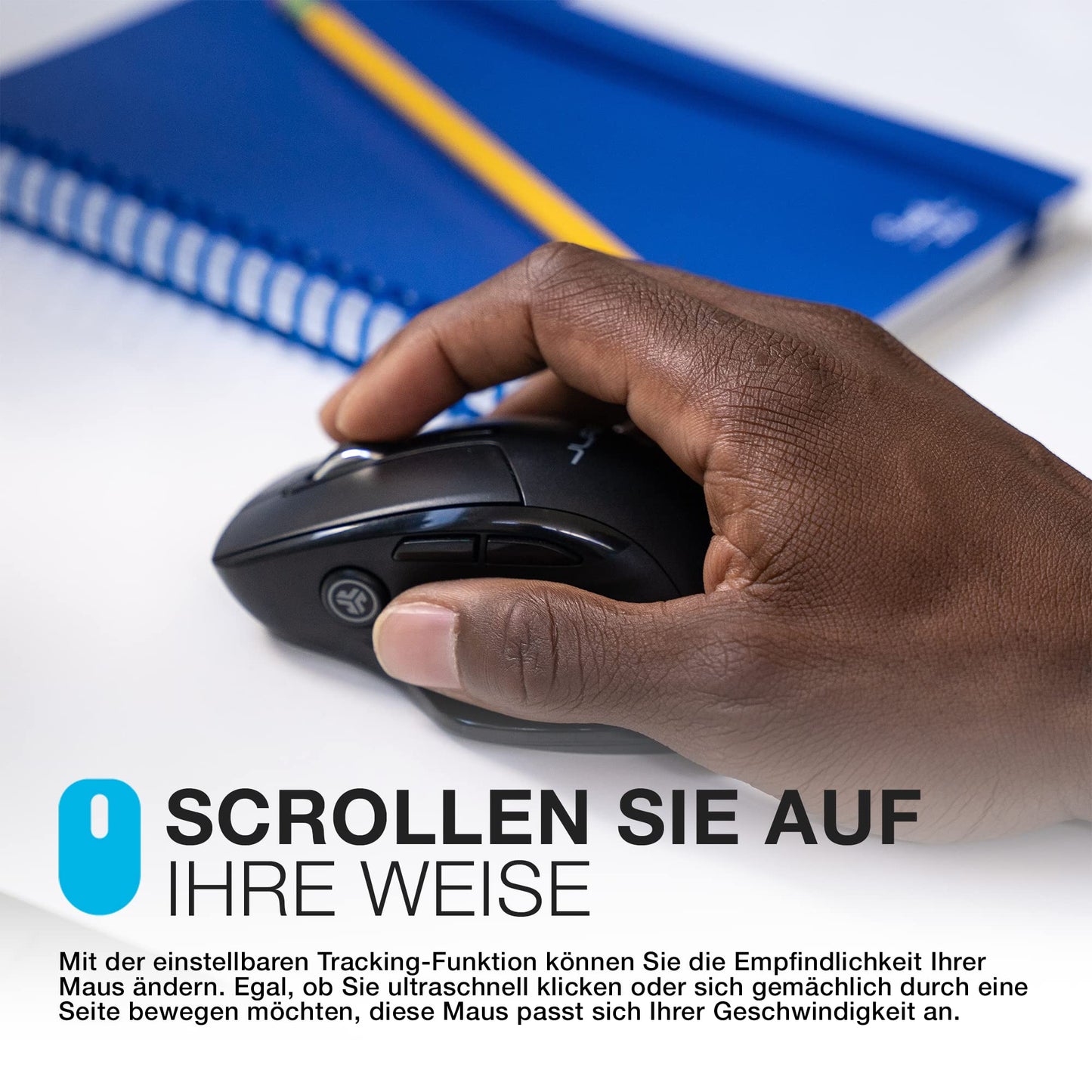 JLab JBuds Maus kabellos, Bluetooth Maus/Funkmaus wiederaufladbar - Wireless Silent Mouse, Tri Mode 5,2/5,2+2,4Ghz mit USB-Dongle - Ergonomische kabellose Maus für iPad, PC, Computer, Laptop, Tablet