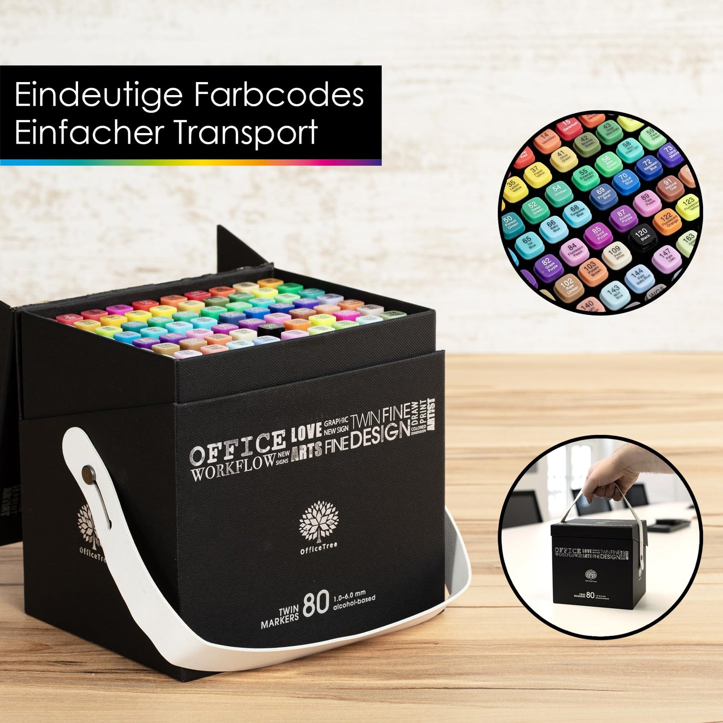 OfficeTree 80er Alkohol Marker Set - Filzstifte für Erwachsene mit Stifte Box - Marker Stifte Set mit Farbcodes - Alkohol Stifte zum Zeichnen & Malen - Twin Marker auch als Manga Stifte