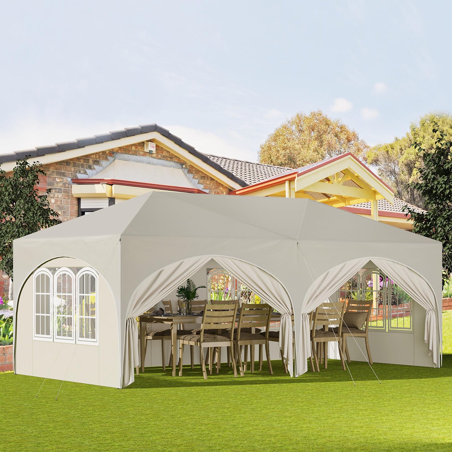 WOLTU Pavillon, Faltpavillon 3x6 m, mit 6 Seitenwänden, Partyzelt wasserabweisend UV-Schutz 50+, höhenverstellbarer Gartenpavillon, mit Tragetasche, für Outdoor Garten Camping Beige