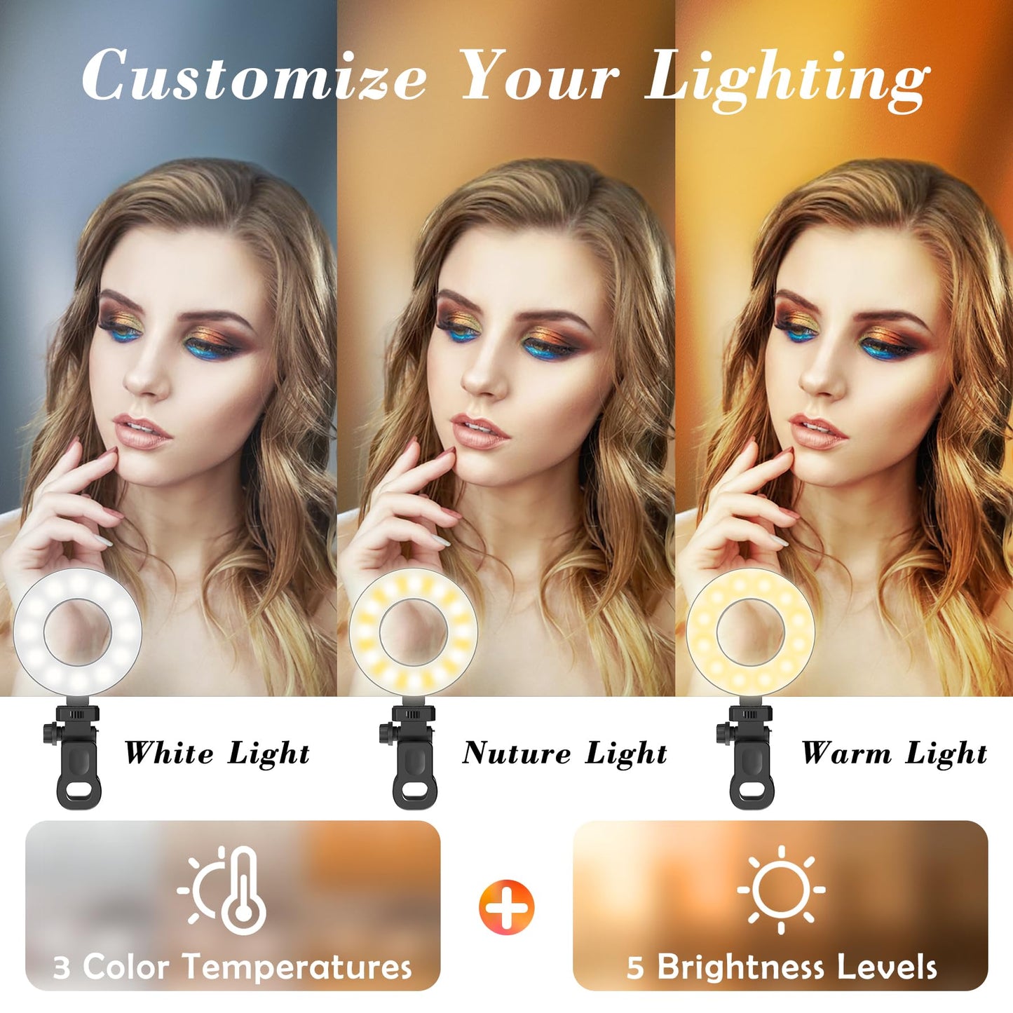 Mojimdo LED Ringlicht für Handy und Laptop, Selfie Licht mit 3 Farbtemperaturen und 5 Helligkeitsstufen, USB Videolicht für Videokonferenz, Zoom, YouTube,