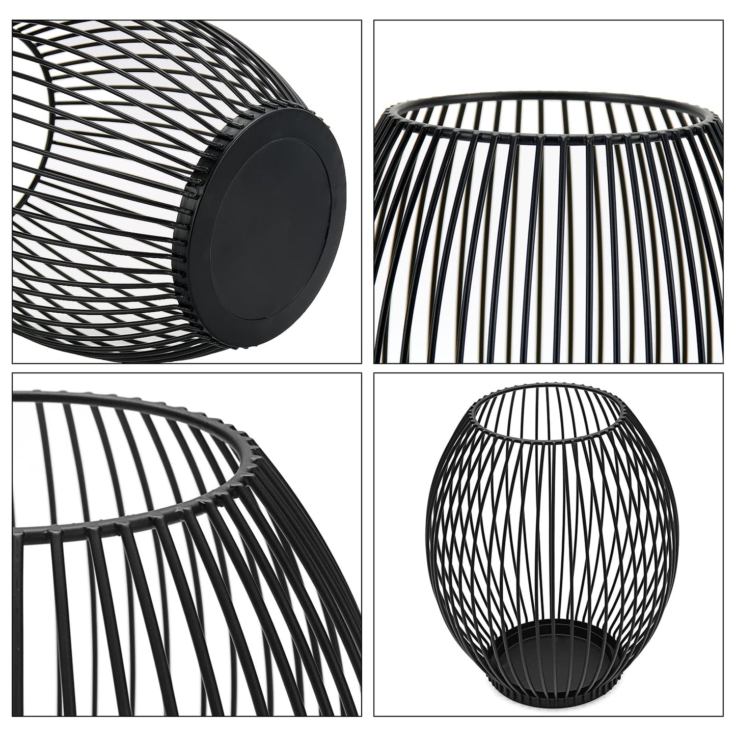 GoMaihe Oval Kerzenständer 2er Set, 9 x 15.5cm und 9 x 18cm Kerzenhalter Stabkerze Metall Deko Kerzenleuchter, Kreativ Vintage Kerzen Ständer für Weihnachts Hochzeit Essen, Schwarz.MEHRWEG