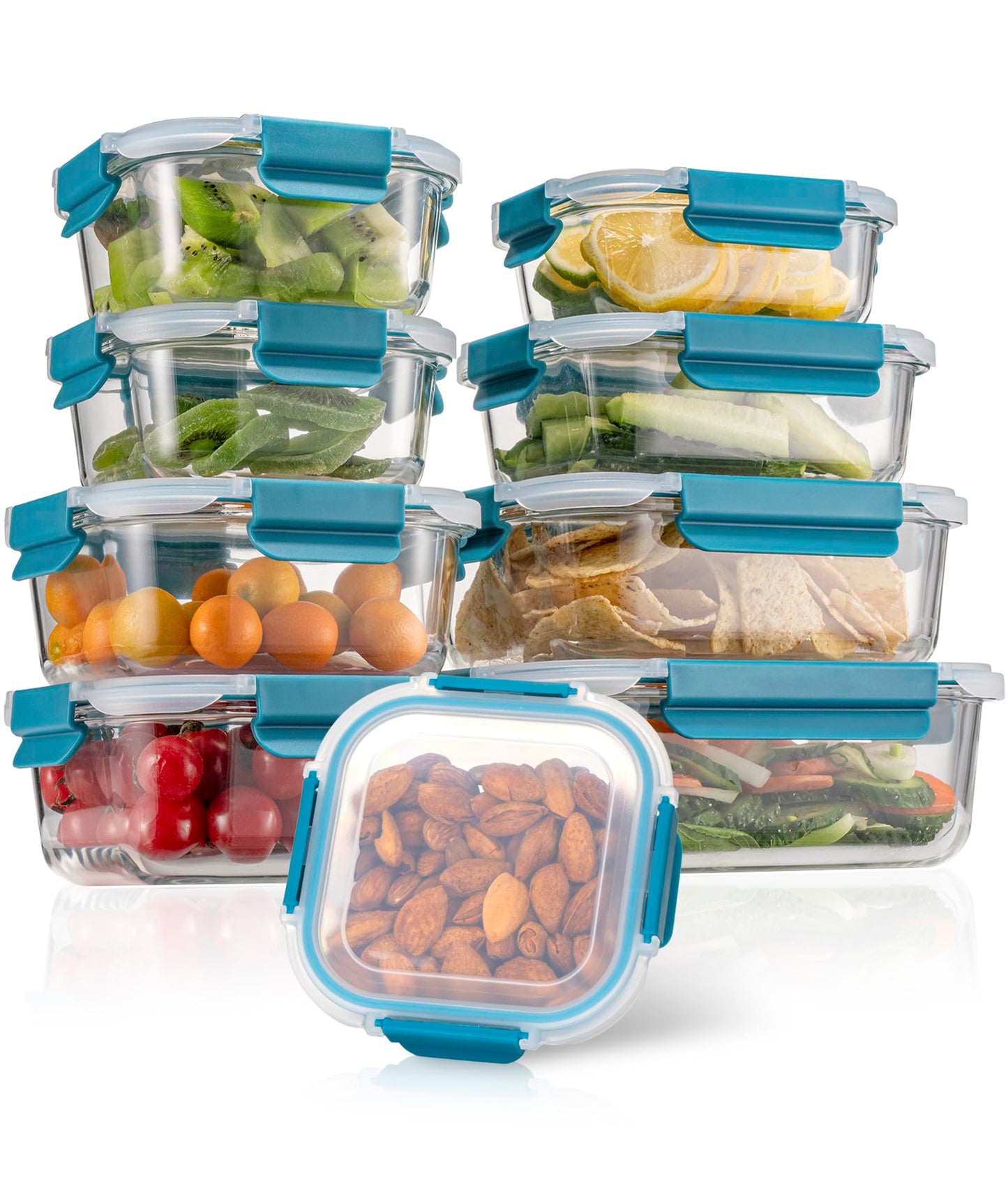 Glas-Frischhaltedosen Set Meal Prep Boxen für Lebensmittel,18 Teile (9 Behälter,9 Transparente Deckel) Spülmaschinen, Mikrowellen & Gefrierschrankfreundlich - Auslaufsicher, BPA-frei