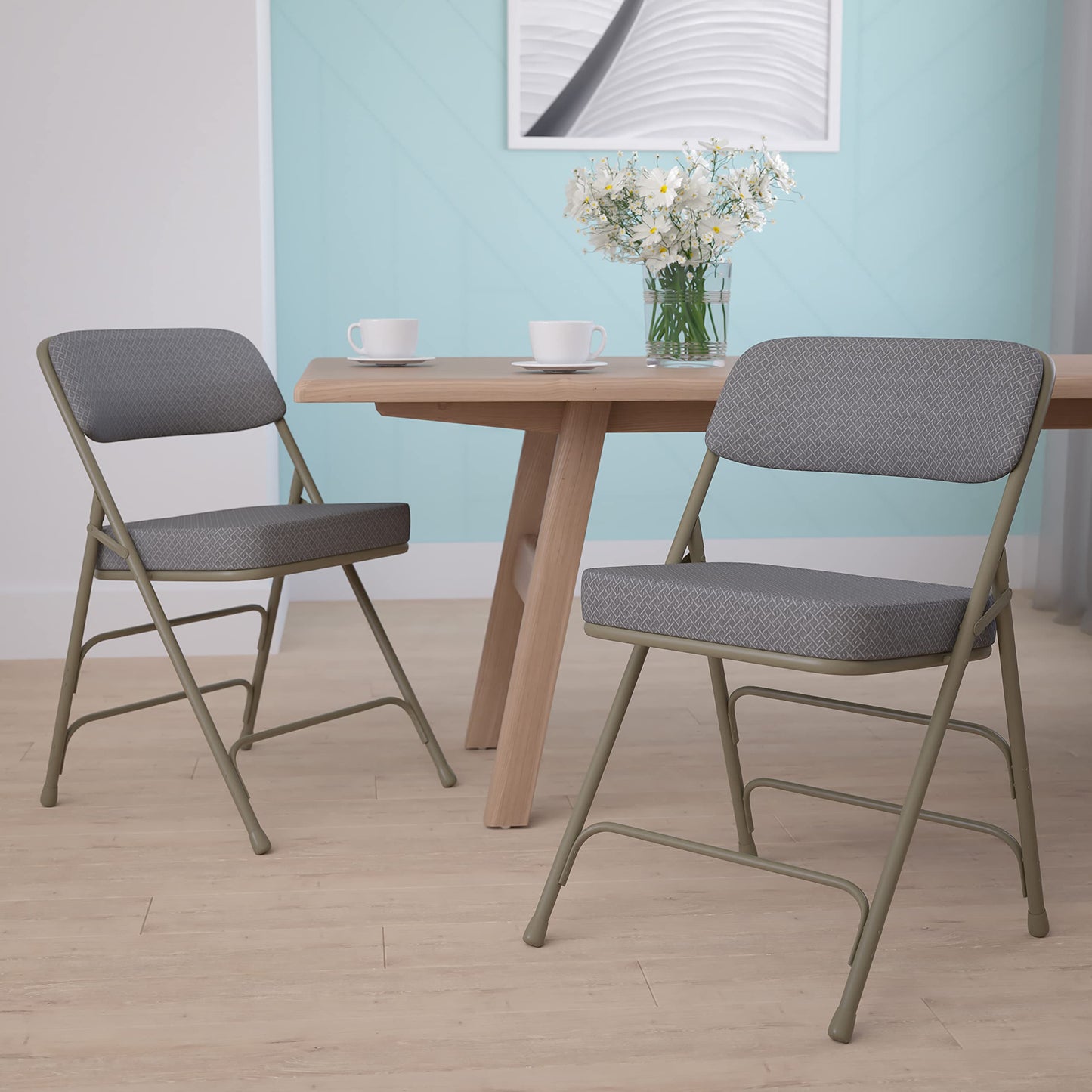 Flash Furniture Klappstuhl HERCULES aus Metall – Dick gepolsterter Stuhl für Gäste oder Veranstaltungen – Stabiler Küchenstuhl auch für draußen geeignet – 2er-Set – Grau