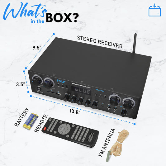 Pyle 800-Watt Heimkino-Verstärker Stereo-Receiver mit Bluetooth-Streaming, unabhängiger Mikrofon-Echo- & Lautstärkeregelung, MP3/USB/SD/AUX/FM-Radio