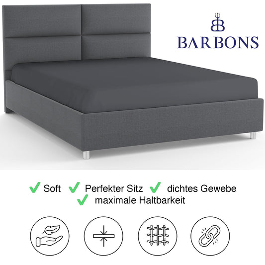 BARBONS Spannbettlaken 180x200cm - 100% Baumwolle Spannbetttuch Oeko-TEX Zertifiziert Bettlaken Jersey Bettwaren und Bettbezug für Boxspringbett und Dicke Matratzen bis 25 cm - Dunkelgrau 180 x 200
