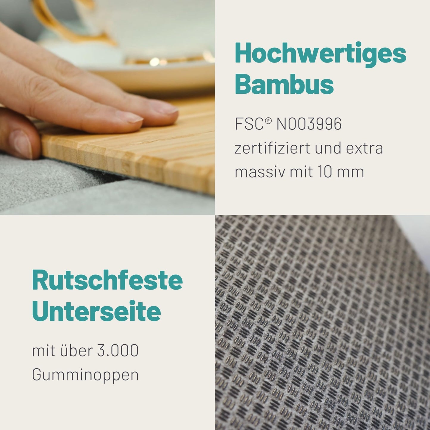 D&D Living® Sofatablett - Couch Ablage flexibel für Armlehne mit Anti-Rutsch Kork Pad | Tablett für Sofa mit 47x34 cm, nachhaltiges Bambus Schwarz Groß