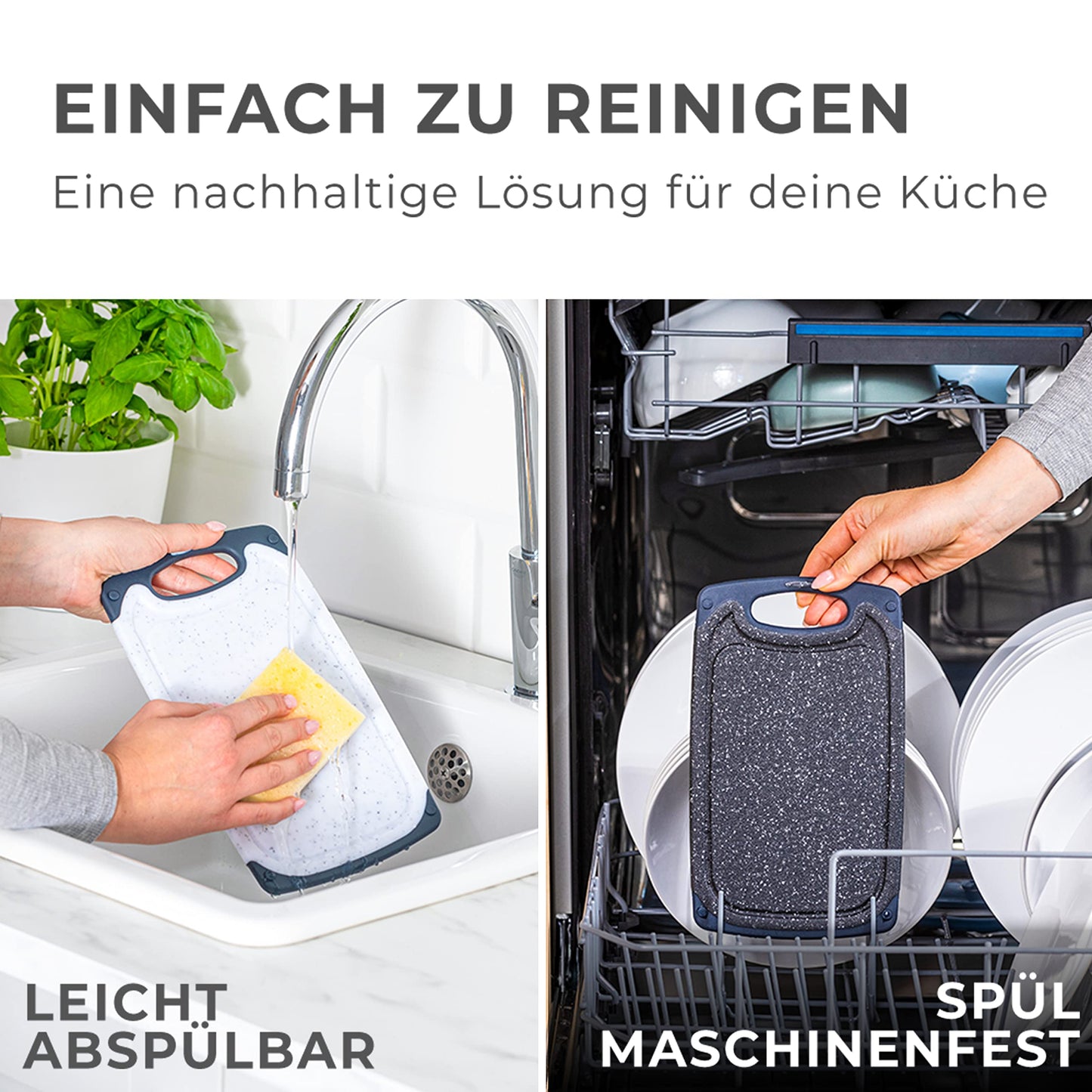 Exitoso Schneidebrett 3er Set mit Saftrille - Schneidebrett spülmaschinenfest und rutschfest - Marmoroptik weiß Schneidebrett Kunststoff BPA frei - Schneidebrett Kunststoff groß Schneidebrett Set