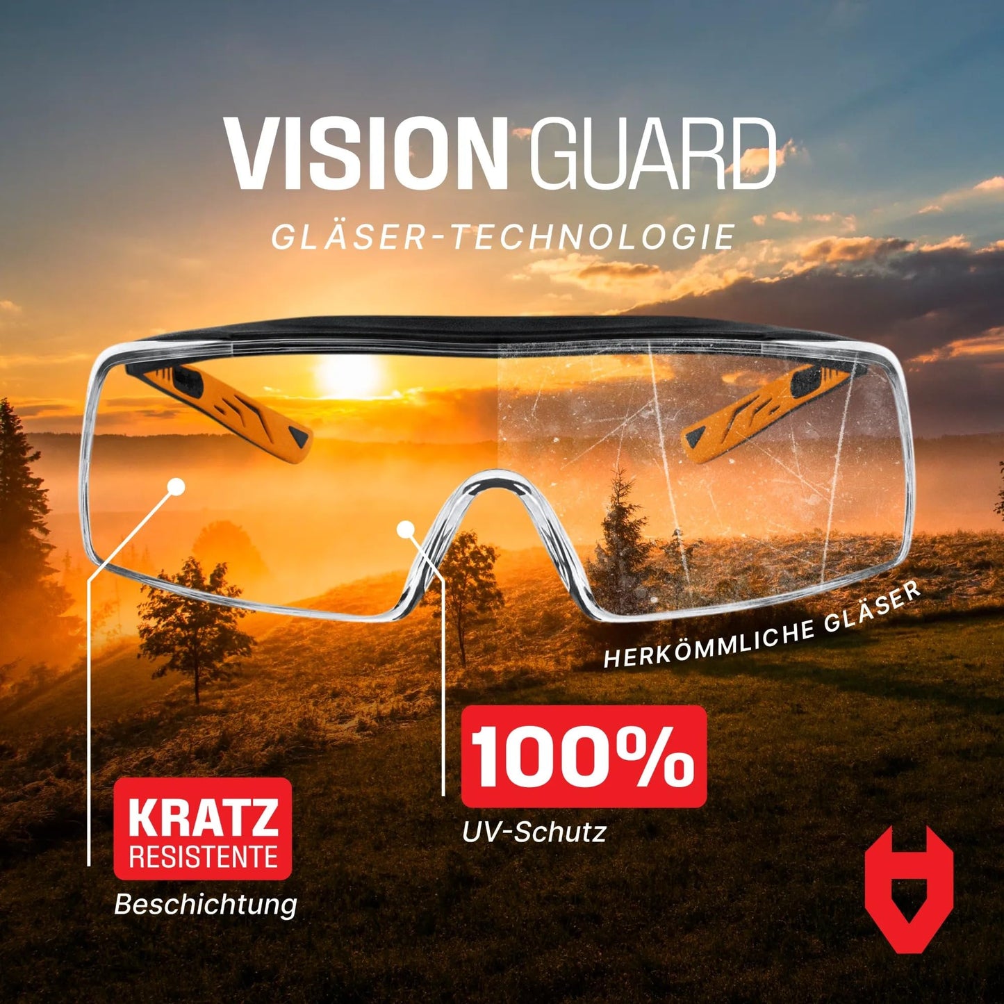 NoCry Sicherheits-Überbrille mit Kratzbeständigen Gläsern, Seitenschutz, Verstellbaren Bügeln, 400 UV-Schutz, schwarz oranger Rahmen und EN166, EN170, EN172, EN175 Zertifiziert