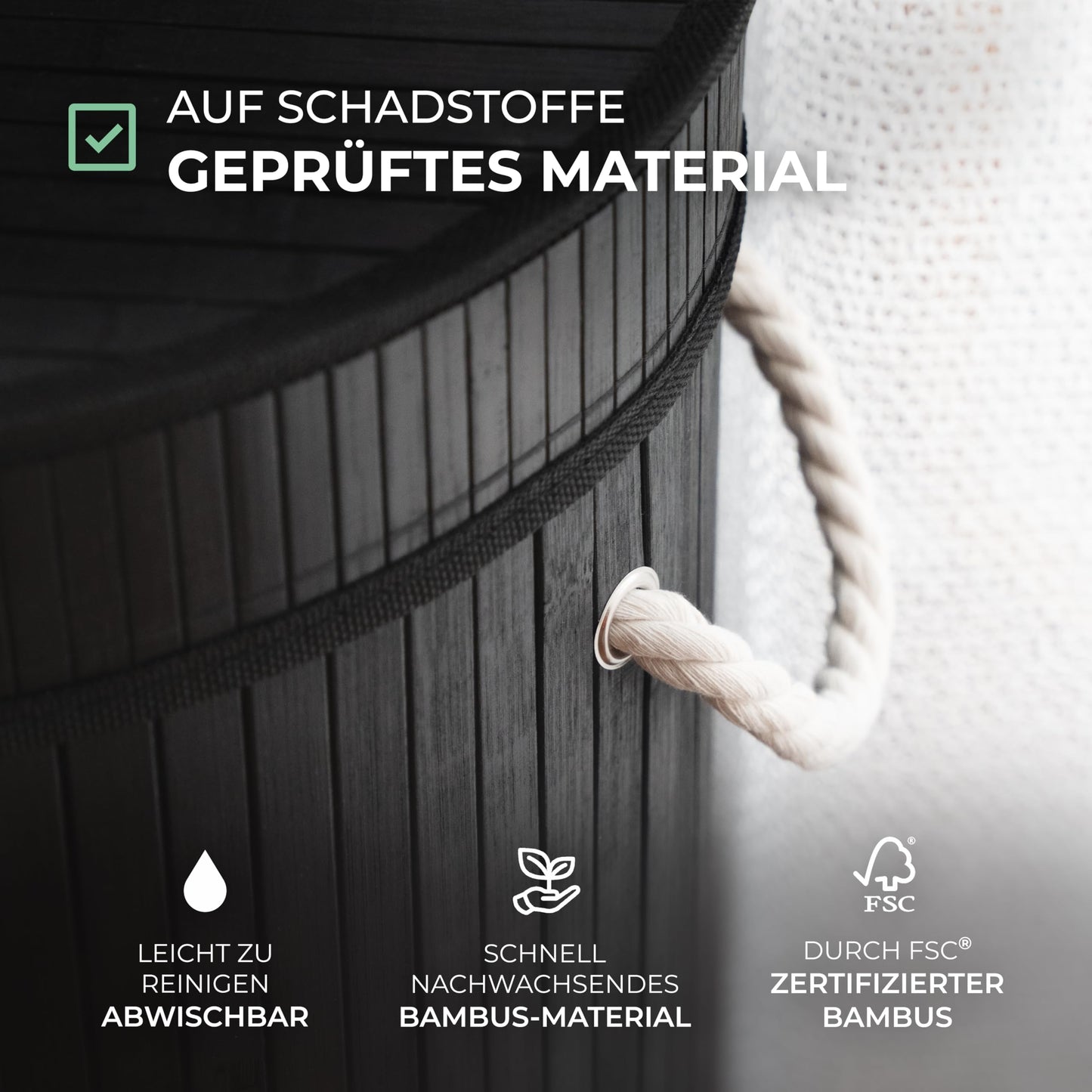 Ecojoo® Premium Gelber Sack Ständer aus FSC®-Bambus -doppelt verstärkt, Mülleimer Küche-geruchsdicht, Müllsackständer, Pfandflaschen Sammelbehälter, Abfalleimer Küche, Mülleimer 60l (schwarz)