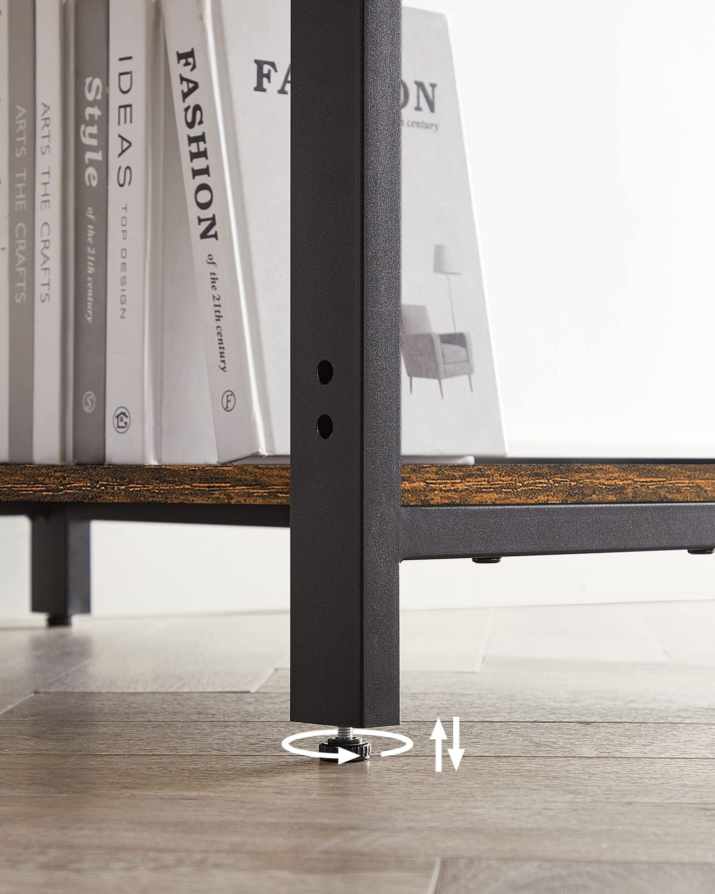 VASAGLE Schreibtisch, Computertisch, PC-Tisch, Bürotisch, mit 2 Ablagen auf der rechten oder linken Seite, fürs Büro, Wohnzimmer, Stahlgestell, Industrie-Design, vintagebraun-schwarz LWD47X