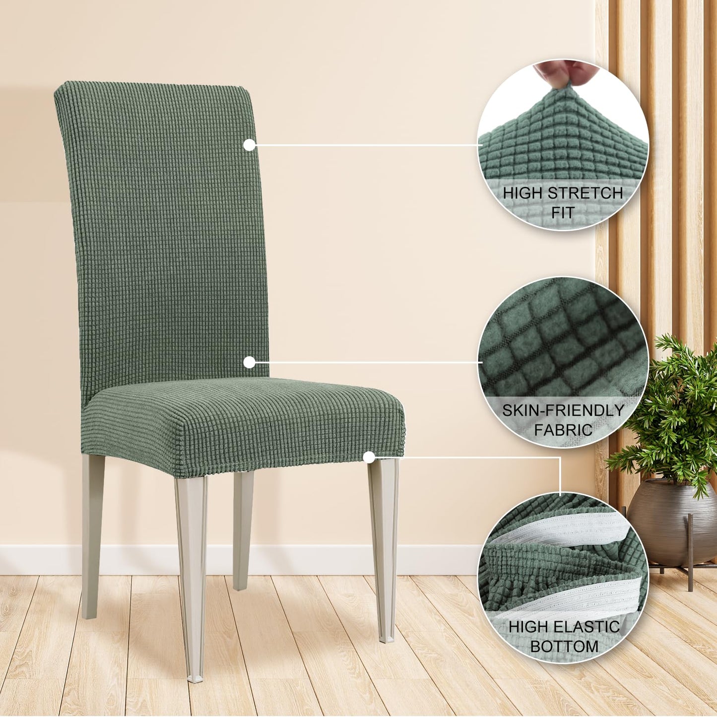 Ystyle Elastische Stuhlhussen 6er Set, Hellgrün, Universal Stuhlbezüge für Hochzeit & Bankett