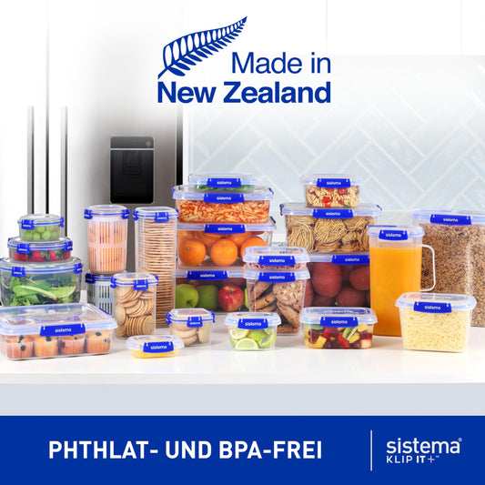 Sistema KLIP IT PLUS Frischhaltedosen-Set | 1 L | 4 luftdichte Behälter | Auslaufsicherer Verschluss | Einfache Verschlussclips | BPA-Frei