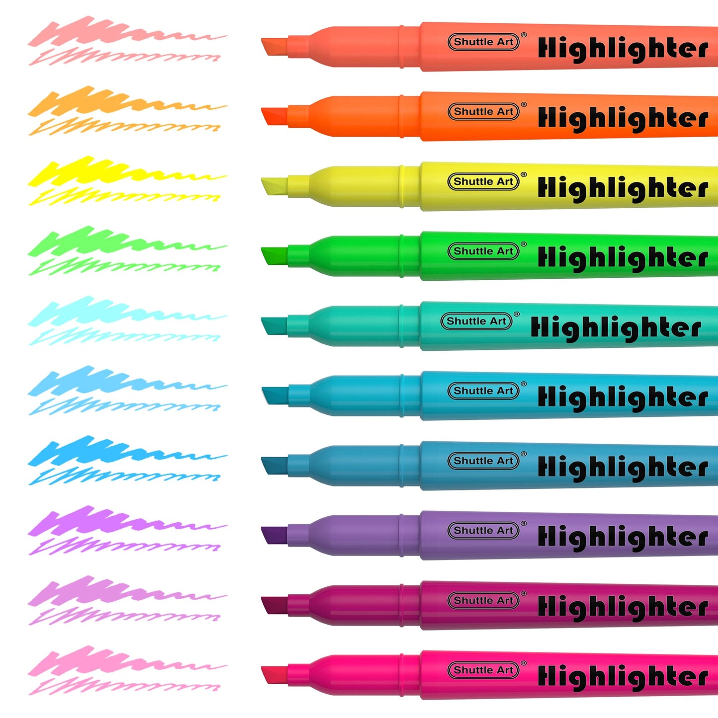 Shuttle Art Textmarker, 30 bunte Textmarker mit 10 Farben, schnelltrocknend, ungiftig, Textstifte mit leuchtenden Farben und Meißelspitze, geeignet für Erwachsene und Kinder, ideal für Zuhause