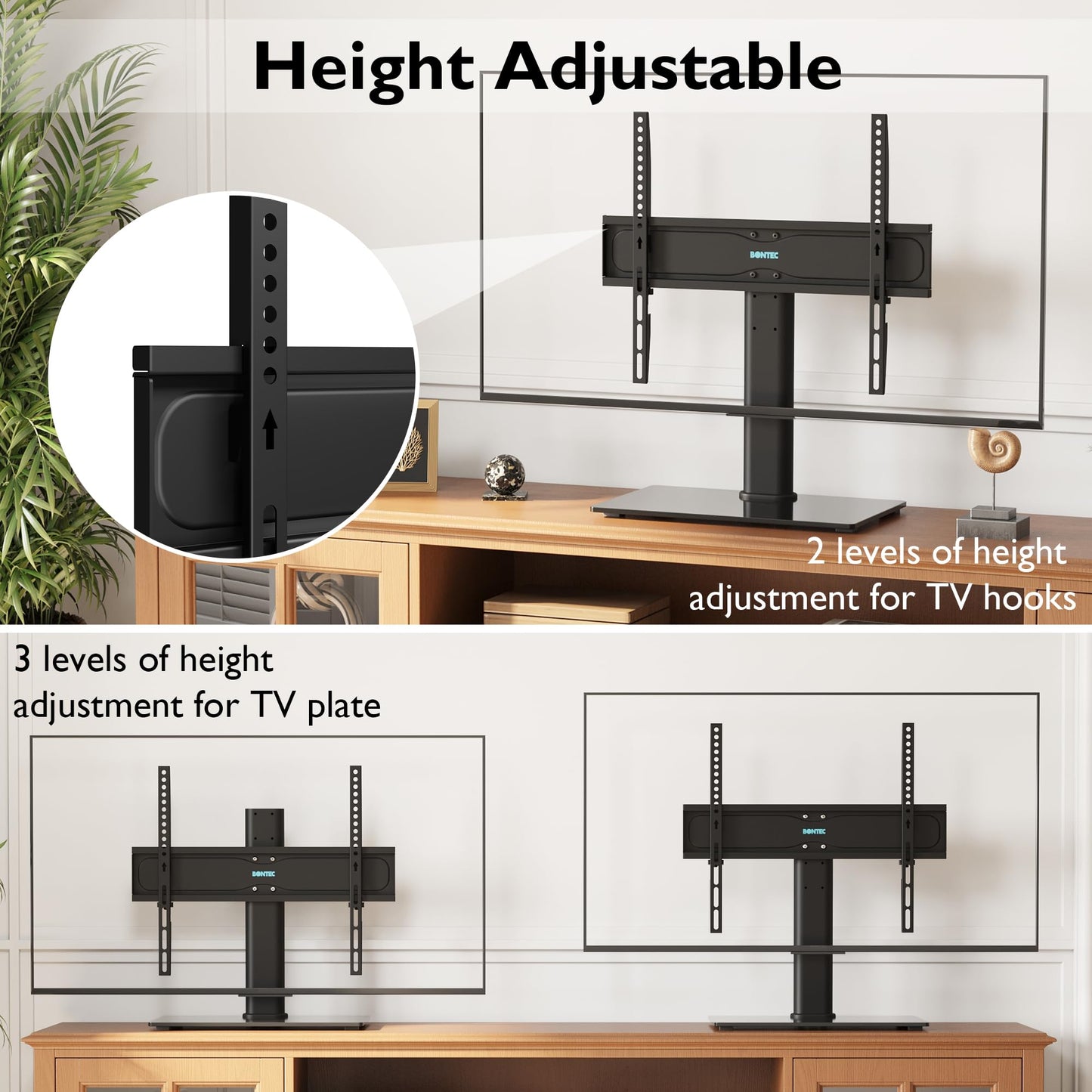 BONTEC TV Standfuß TV Ständer Universal Höhenverstellbar für 26-55 Zoll LCD LED OLED Plasma Flach & Curved Fernseher oder Monitore bis zu 40KG, Max.VESA 400x400 mm