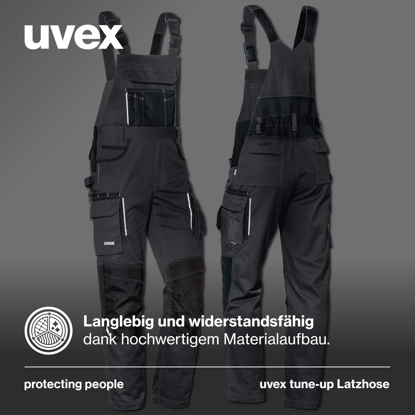 Uvex Tune-up Männer-Cargohose - Latz-Bundhose für die Arbeit - Schwarz - 52